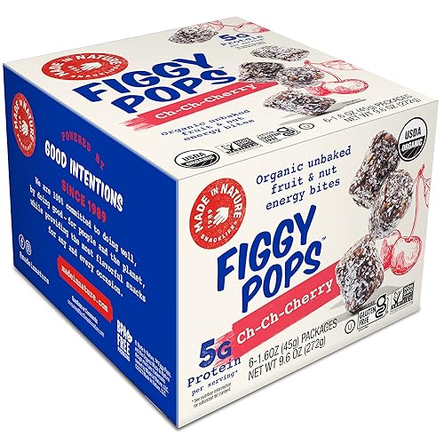 Made in Nature Ch-Ch-Cherry Figgy Pops orgánicos Paquete de 6, bolsas de 1.6 onzas, 0.18 oz de proteína