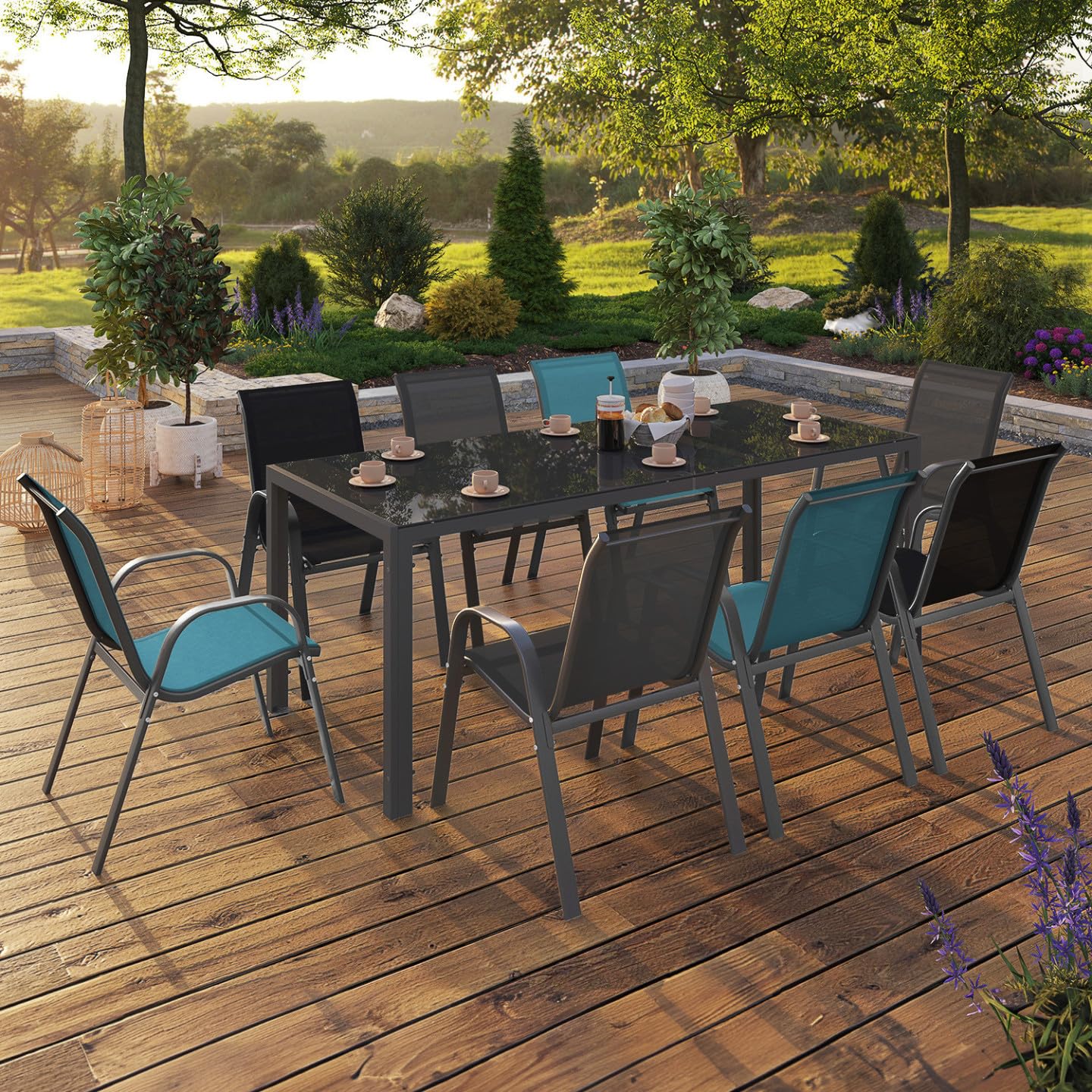 IDMarket - Salon de Jardin Madrid Table 190 cm et 8 chaises empilables