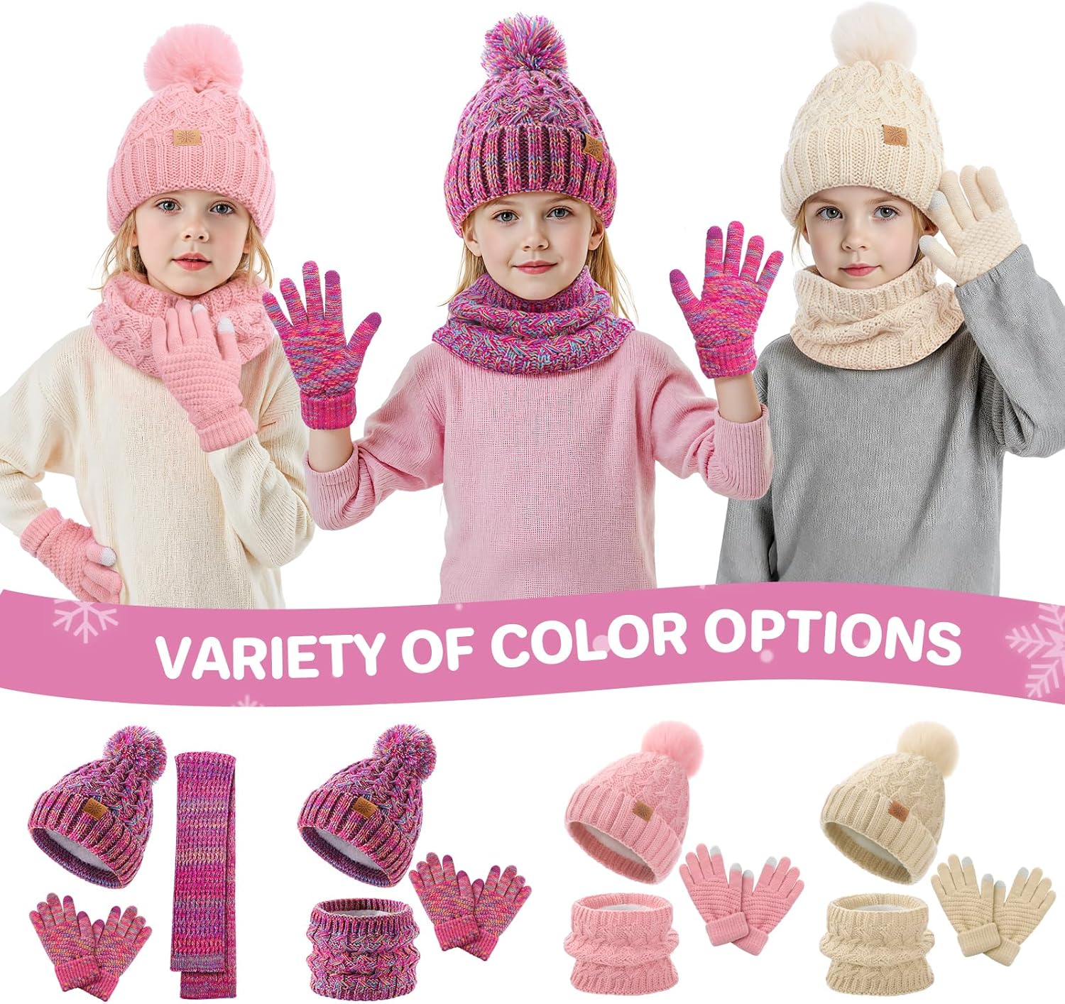 Kids Winter Beanie Hat Gloves Scarf Set, Thick Knitted Warm Toddler Winter Hat Mittens Neck Warmer for Boys Girls - Image 7