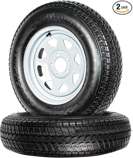 eCustomrim 2-Pack Trailer Tire Rim ST205/75D15 15 in. Load Range C 5 Lug White Spoke Wheel - 2 Year Warranty w/Free Roadside