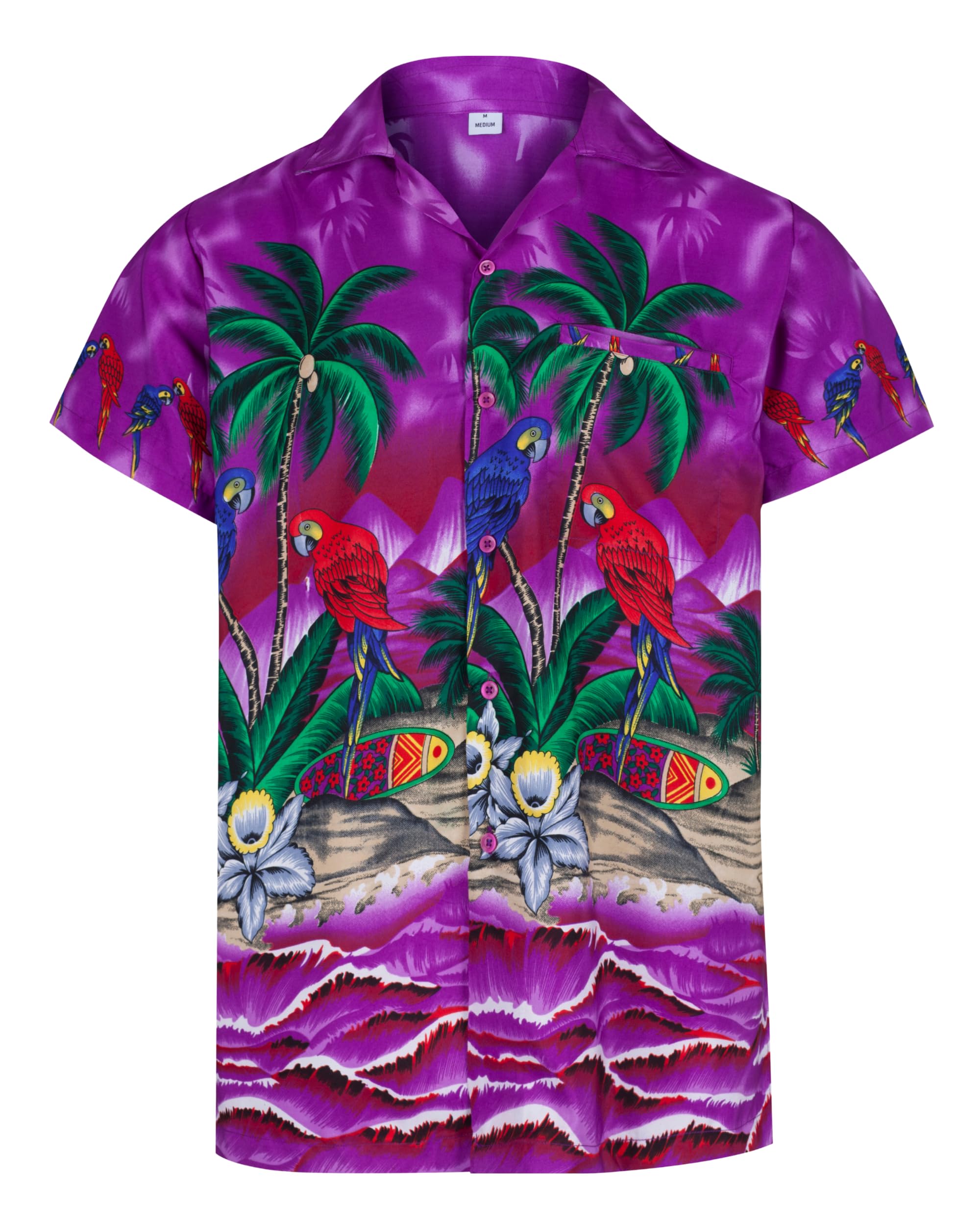 REDSTARHawaiian Shirts for Men a Short Sleeve Button Down Mens Hawaiian Shirt - Parrot and Palm Tree Beach Tropical - Mens Summer Hawaiian Fancy Dress