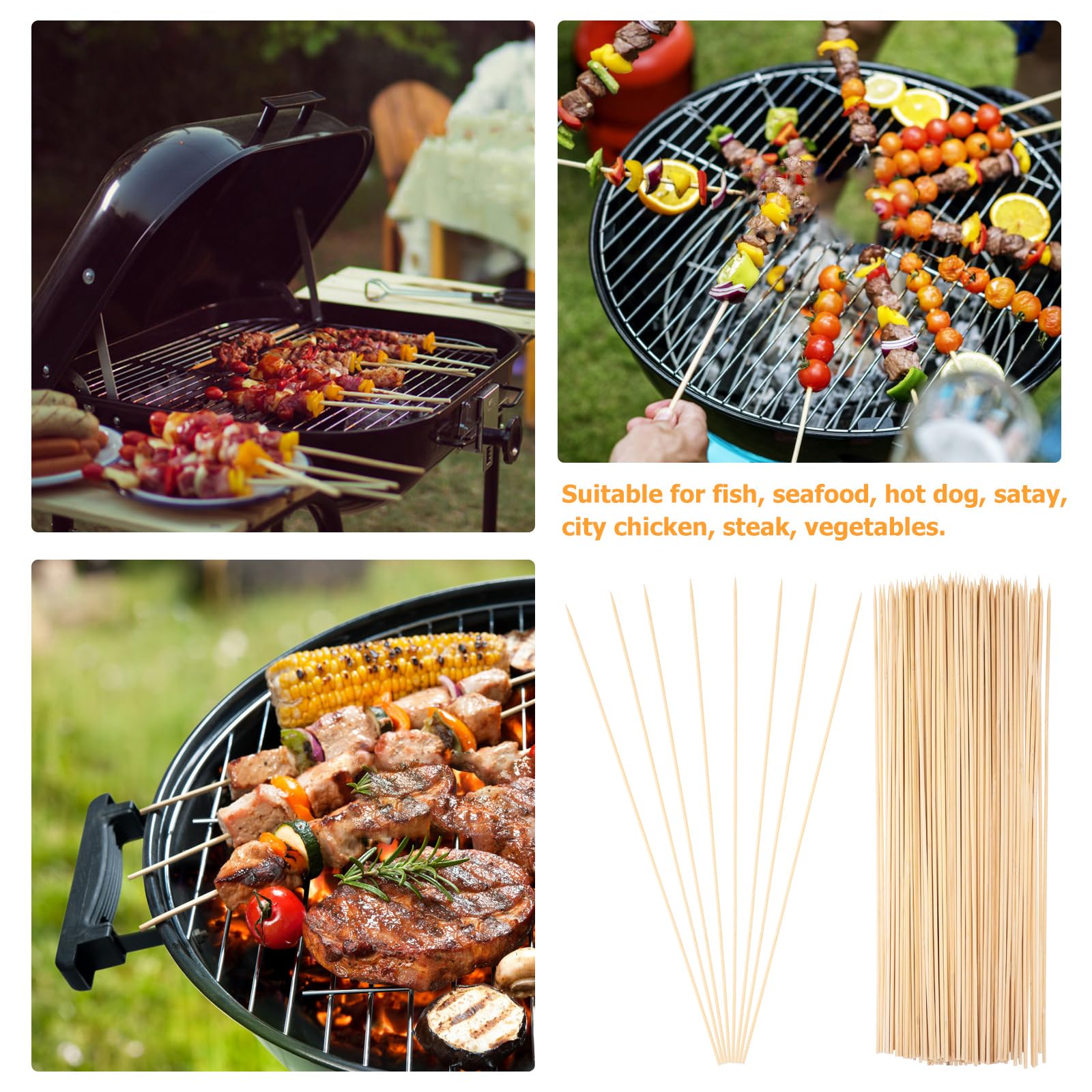 Spiedini in bambù naturale, 50,8 cm, bastoncini di bambù per arrostire marshmallow, spiedini per spiedini per barbecue, kabob, barbecue, marshmallow, paletti per piante
