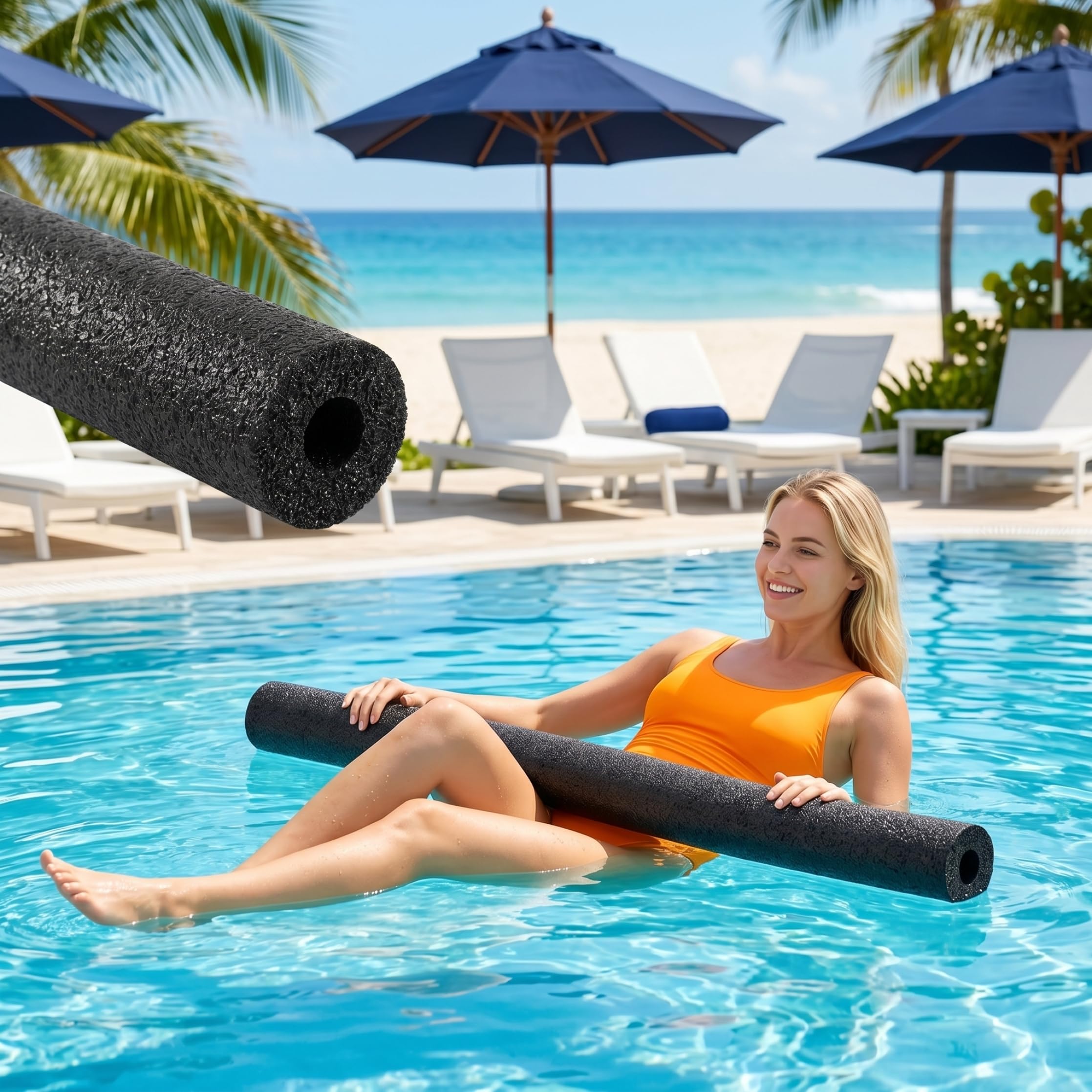 Fideos para Piscina con Orificio Flotador de Espuma Hueco Ligero Accesorio para Piscina Antideslizante antiarañazos Negro 59, 06 Pulgadas 5 uds.
