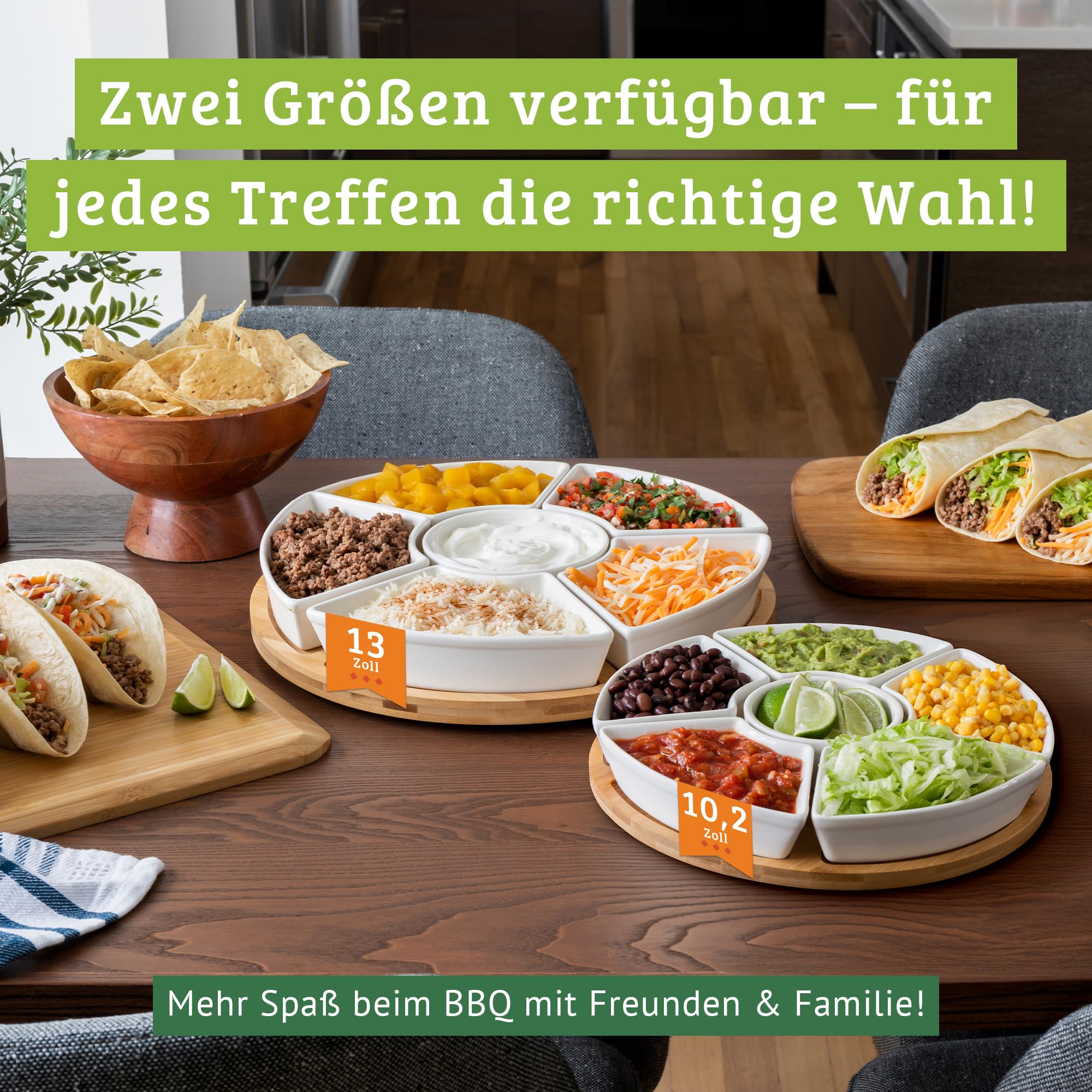 Snackteller mit Fächern Lazy Susan (33 cm), Drehbare Servierplatte Aus Keramik, Snackplatte, Servierschalen Set, Dipschalen Set, Snackschalen, Antipasti Servierplatte