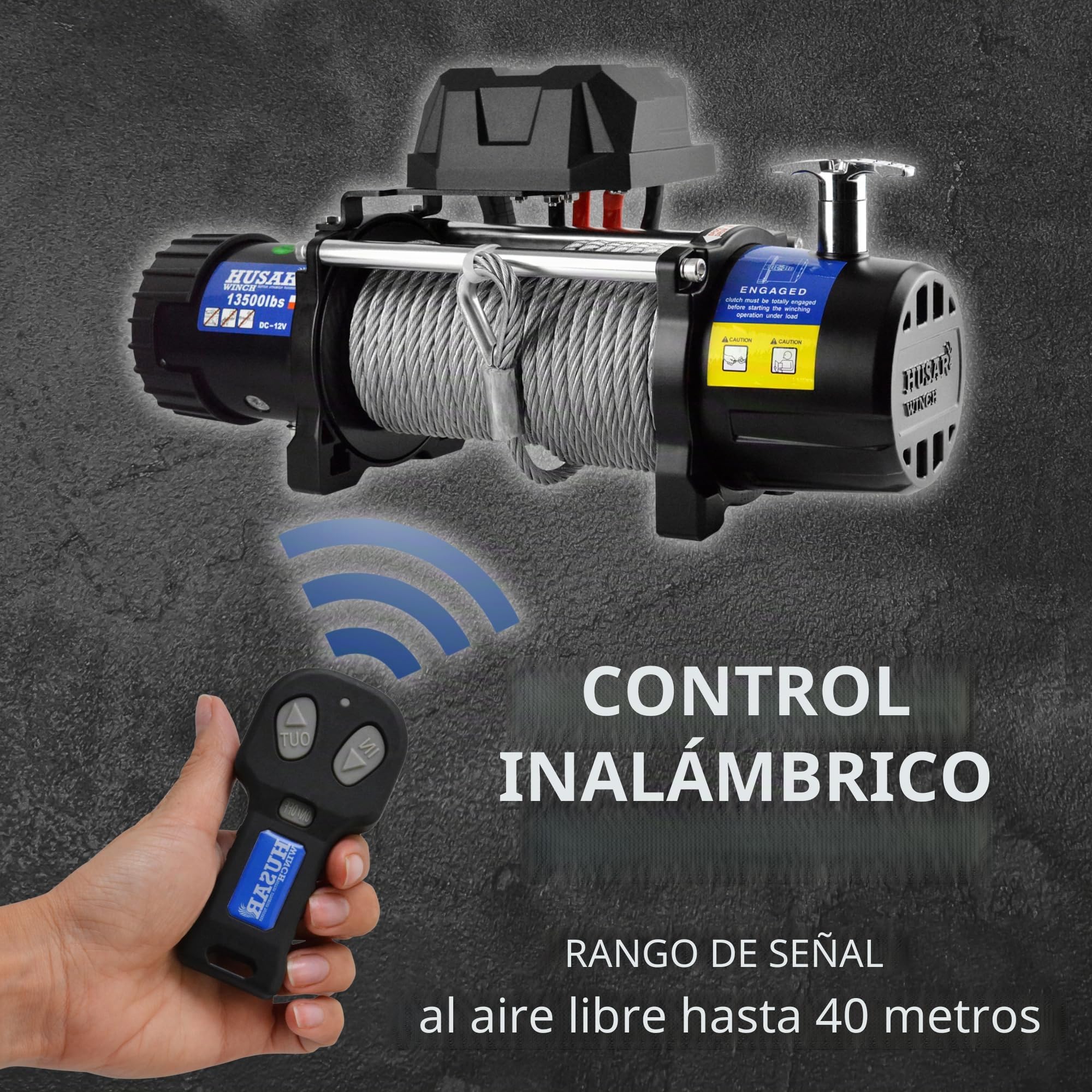 Cabrestante Eléctrico de 13500 lbs | 6124 kg, 12 V, Con Cuerda de Acero De 22 m, Control Inalámbrico, Transmisión Planetaria De 3 Etapas, Ideal Para Vehículos Todoterreno, Vehículos 4x4