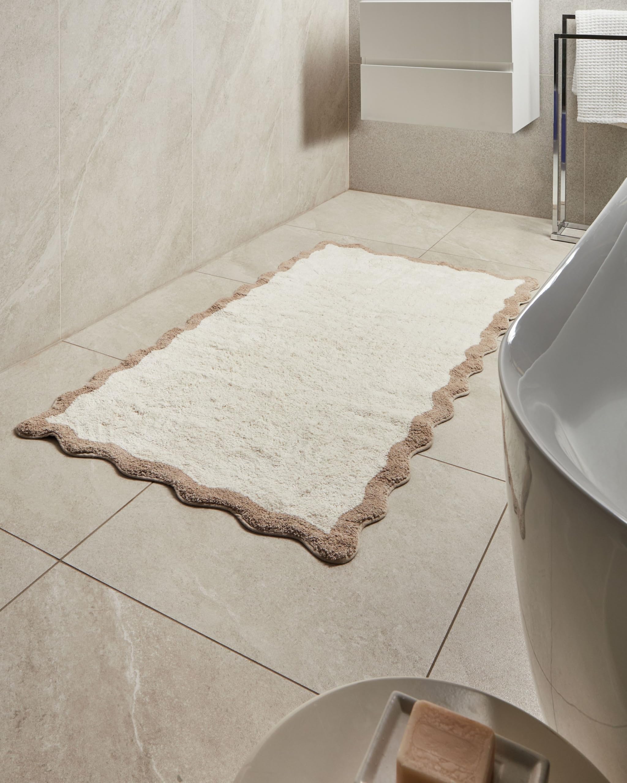 Beliani Tappeto da bagno in cotone rettangolare 80 x 150 cm beige e marrone