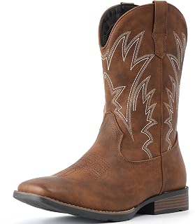 Cowboy Boots For Men Western Ostrich Wide Embroidered Pull On Boots