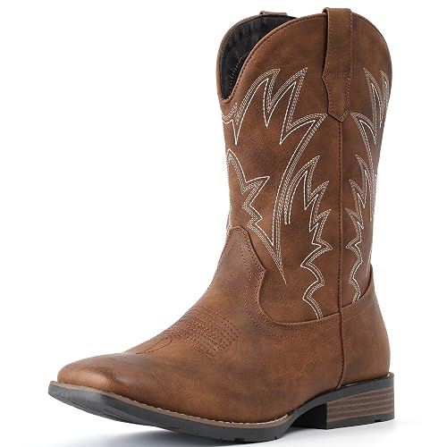 IUV Cowboy Boots For Men Western Ostrich Wide Durable Fashionable Embroidered Pull On Slip Resistant Assorted Colors Boots