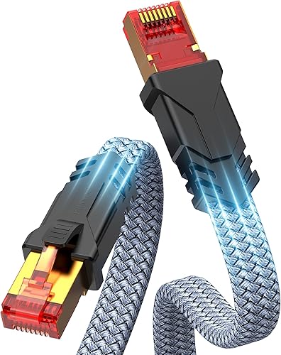 Vista 13 de Cable Ethernet Cat 8 de 100 pies, Snowkids de alta velocidad de 40 Gbps, cable LAN trenzado de alta resistencia de 2000 MHz, conector RJ45 chapado
