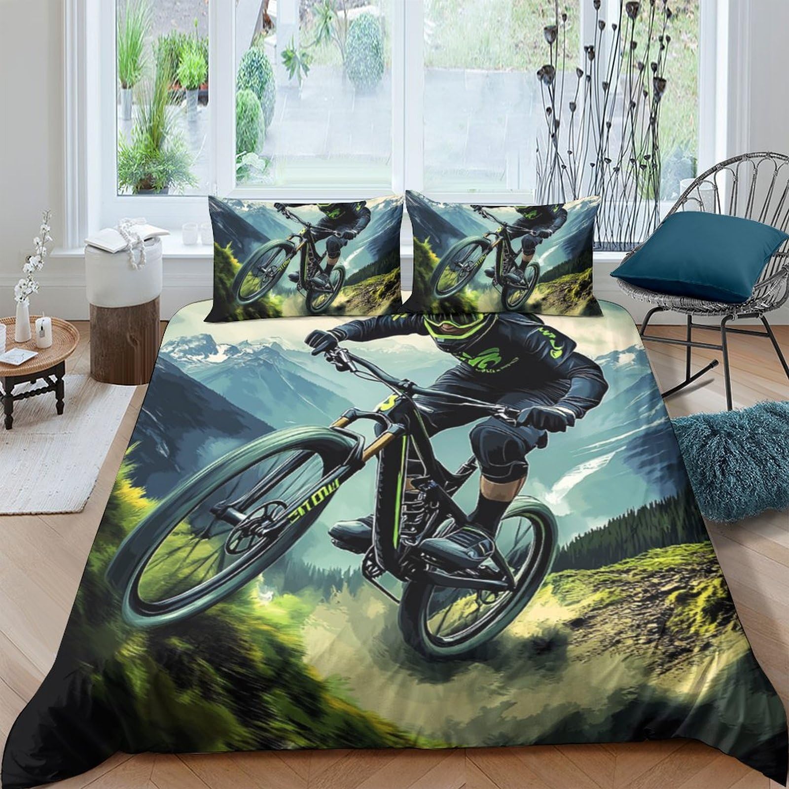 Ctjqhvkz Style-2 3D Printed Mountain Bike Fitted Sheet Microfiber Adventure Trail Bed Cover For Bedroom Guest Room Dorm Decor Single（135X200cm）
