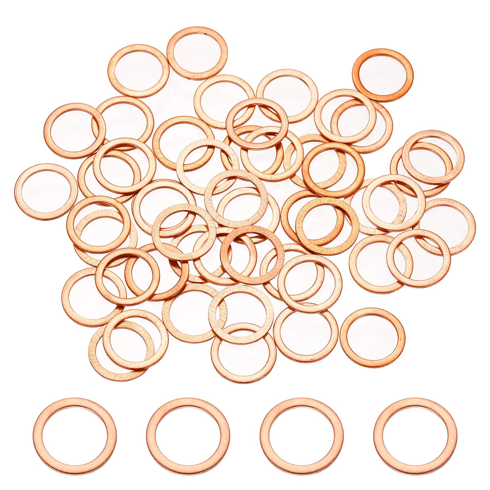 DEFANEX 56 Pcs M10 Copper Washer Sealing Ring (12mm ID 16mm OD 1mm Thickness) Metric Sealing Gasket Flat Crush Washer, for Automotive Plumbing Mechanical Oil Drain Plug