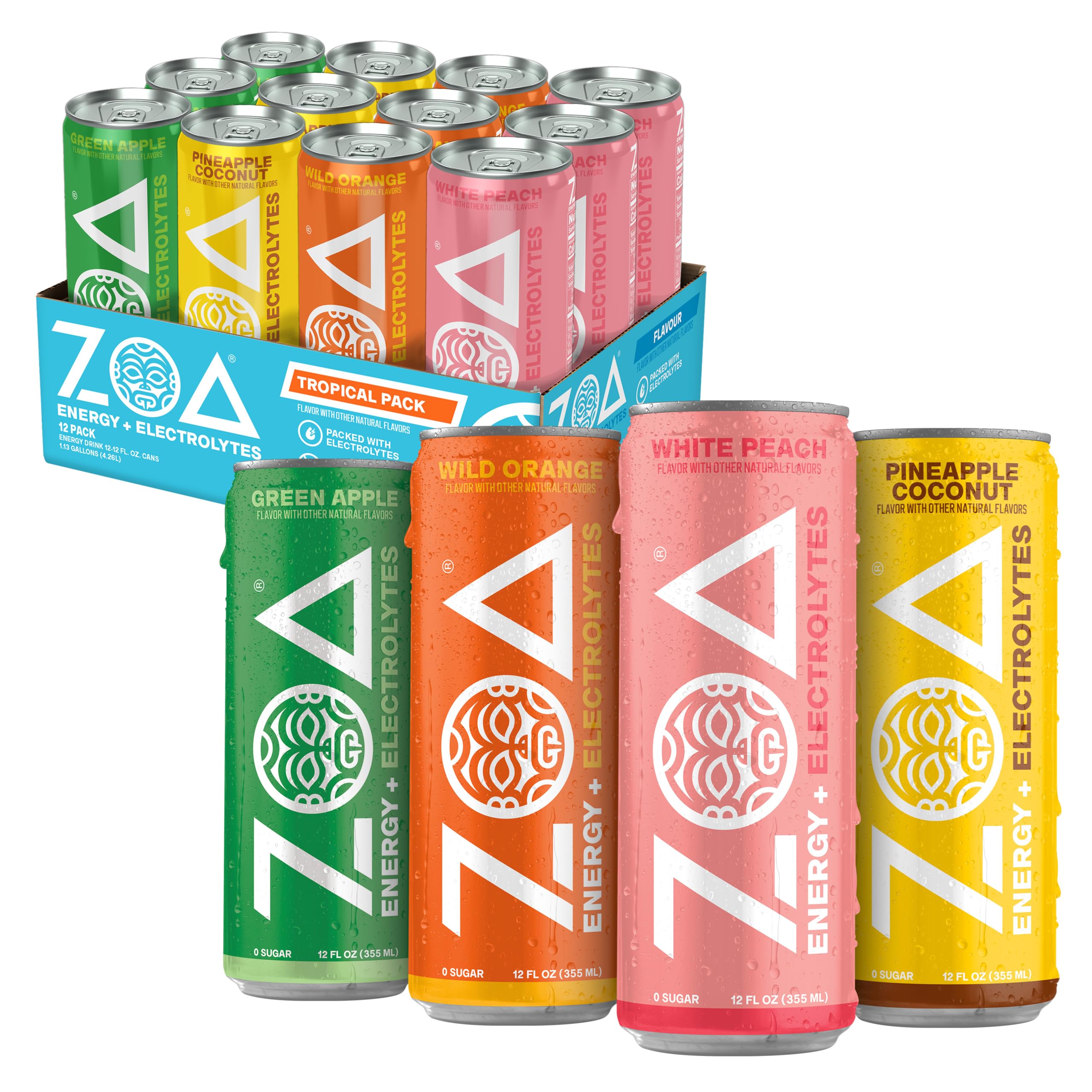Amazon.com : ZOA Zero Sugar Energy Drink, Tropical Variety Pack