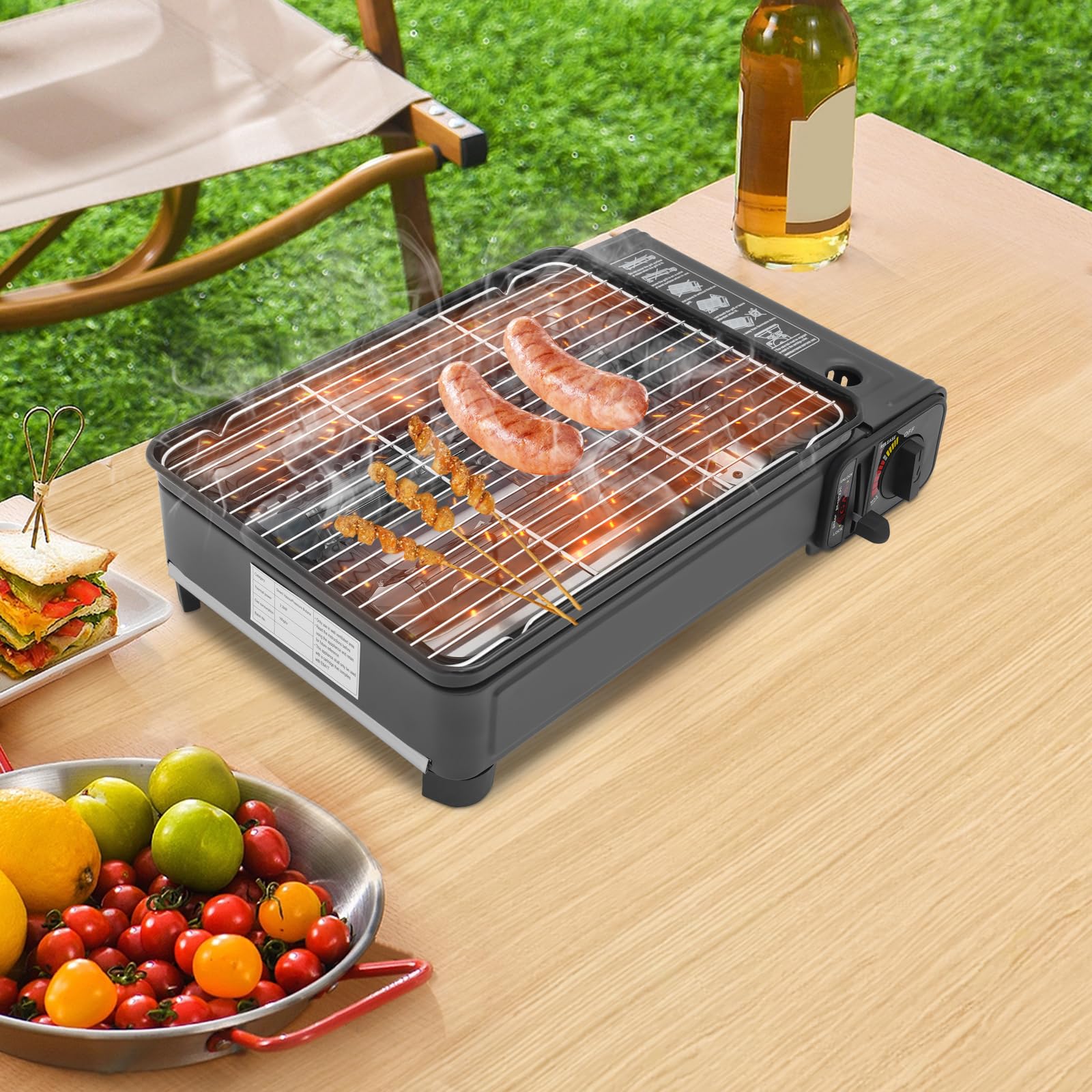 Barbecue a gas portatile, barbecue da campeggio, barbecue da campeggio, barbecue da tavolo, piccolo con 2 griglie e borsa per il trasporto, fornello a gas per campeggio, viaggi, picnic e feste