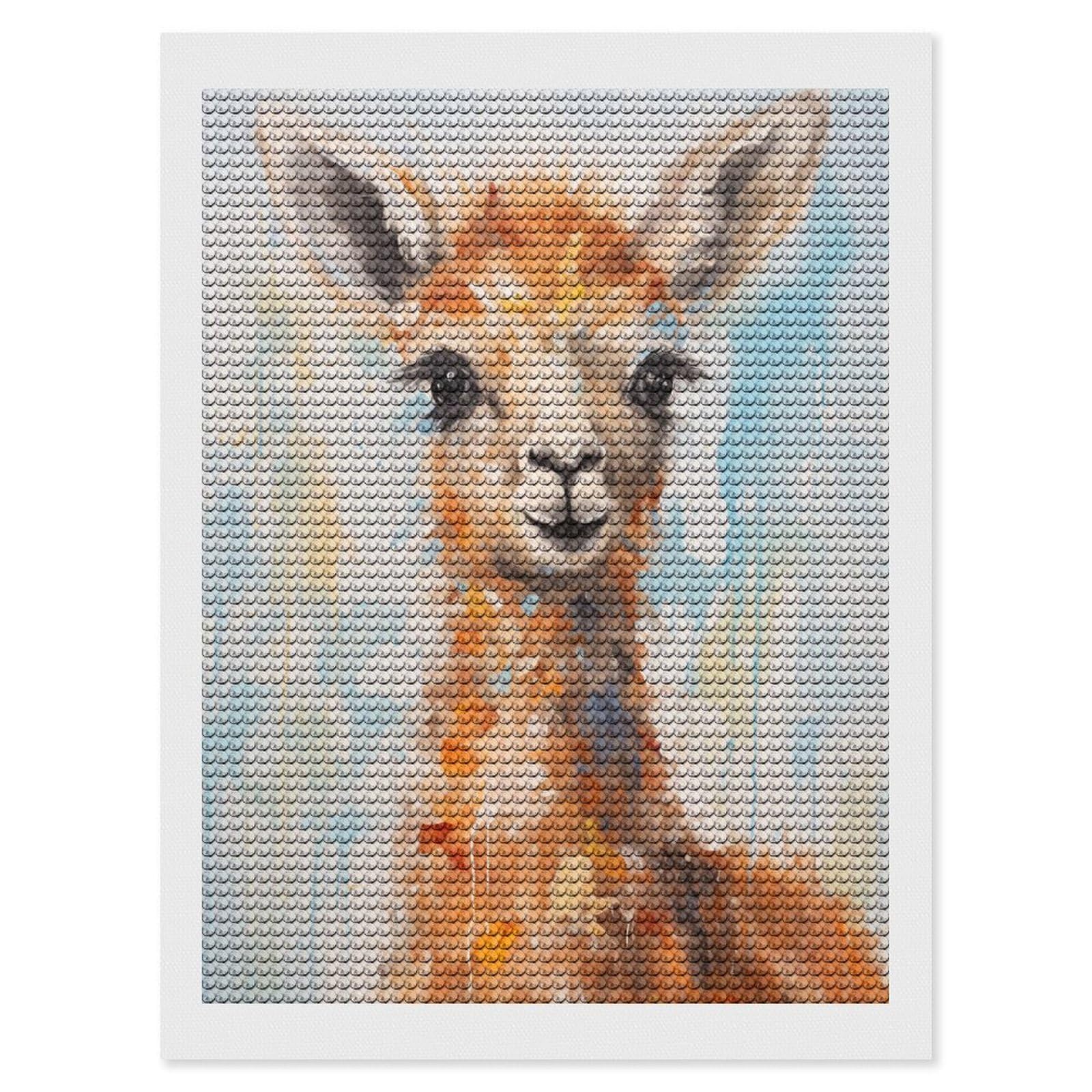 Junmoney Cute Llama Painting Round Drill Diamond Painting 12"x16", Handmade Wall Decor, Modern Decor, Aesthetic Room Decor, Easy Craft Set