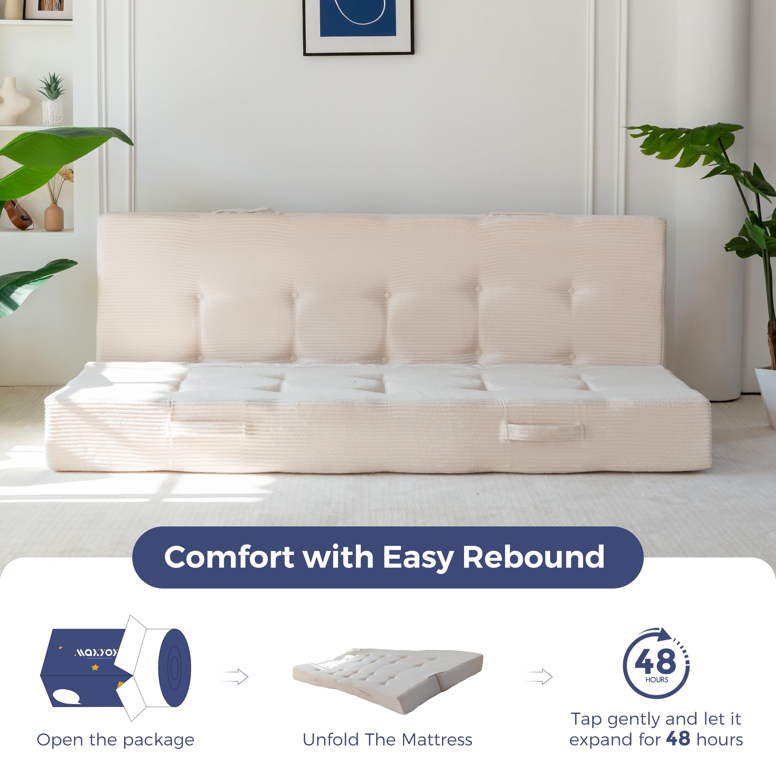 MAXYOYO Matelas Pliable 20 cm, Confortable avec Poignées, Canapé à Mousse Mémoire de Forme Extra Épais, Polyvalent pour Dormir par Terre, pour Salon et Chambre d’Ami