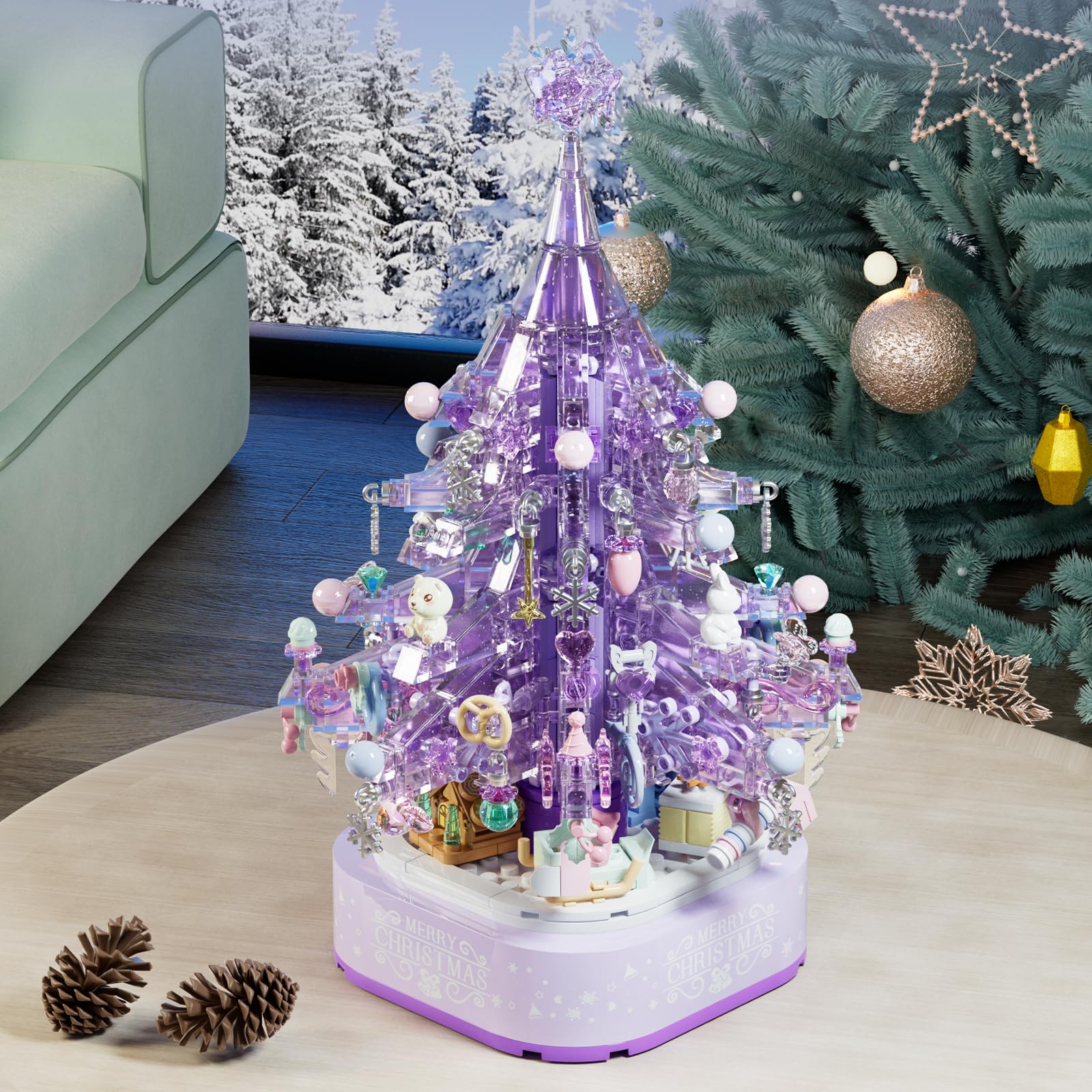 MEIEST Ensemble de Blocs de Construction pour Sapin de Noël, boîte à Musique, Vacances de Noël, Jouets de Construction, Cadeau, décoration de la Maison,14+