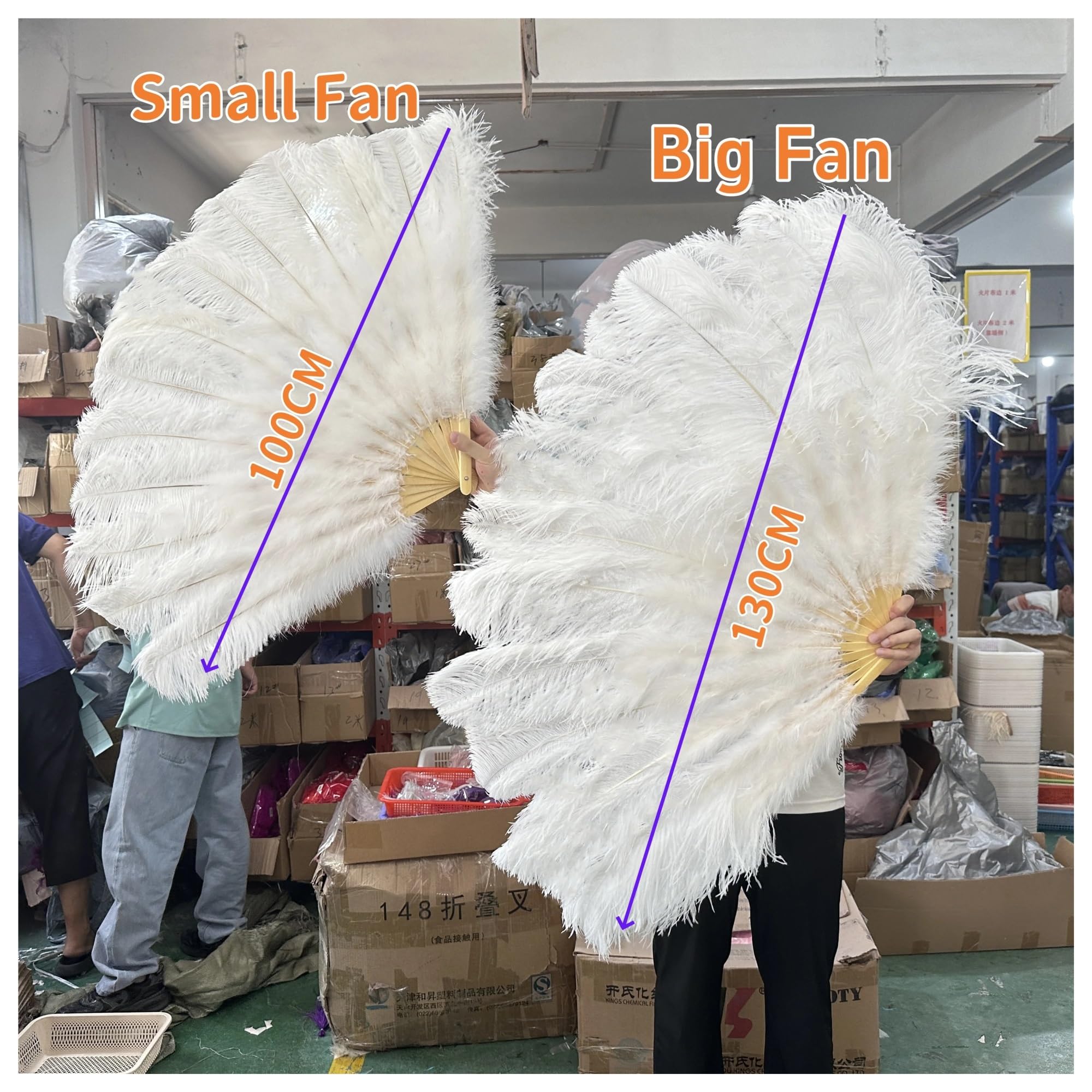 Abanico De Plumas Abanico de plumas blancas de 13 huesos, accesorio for actuación de carnaval, despliegue, 100/130CM de largo, 60/75CM de ancho, abanico de plumas grandes Para Fiesta De Disfraces Bail