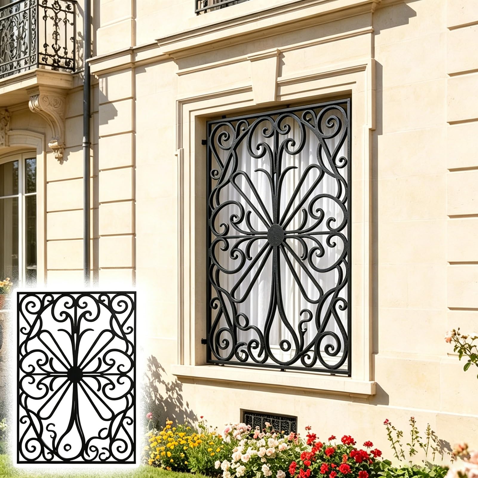 Fenstergitter Einbruchschutz Vertikale, Große, Elegante Fenstergitter mit Blumenmuster, Sicherheitsgitter aus Schmiedeeisen für Fenster, Vielseitiges Sicherheitsgitter