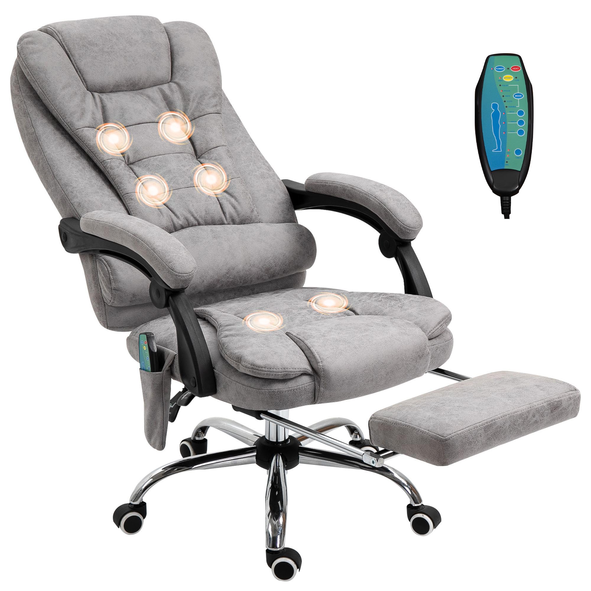 Vinsetto Massage Office Chair with 6-Point Vibrating, Heated Lumbar Support, Executive Desk Chair with Footrest, Reclining, Breathable Microfiber Fabric, High Back, Swivel Wheels, Grey