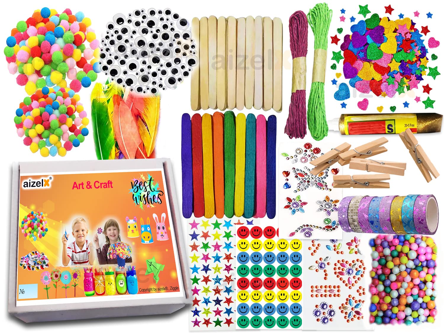 AizelX Creations Art Craft Set Craft Materials Kit Googly Eyes