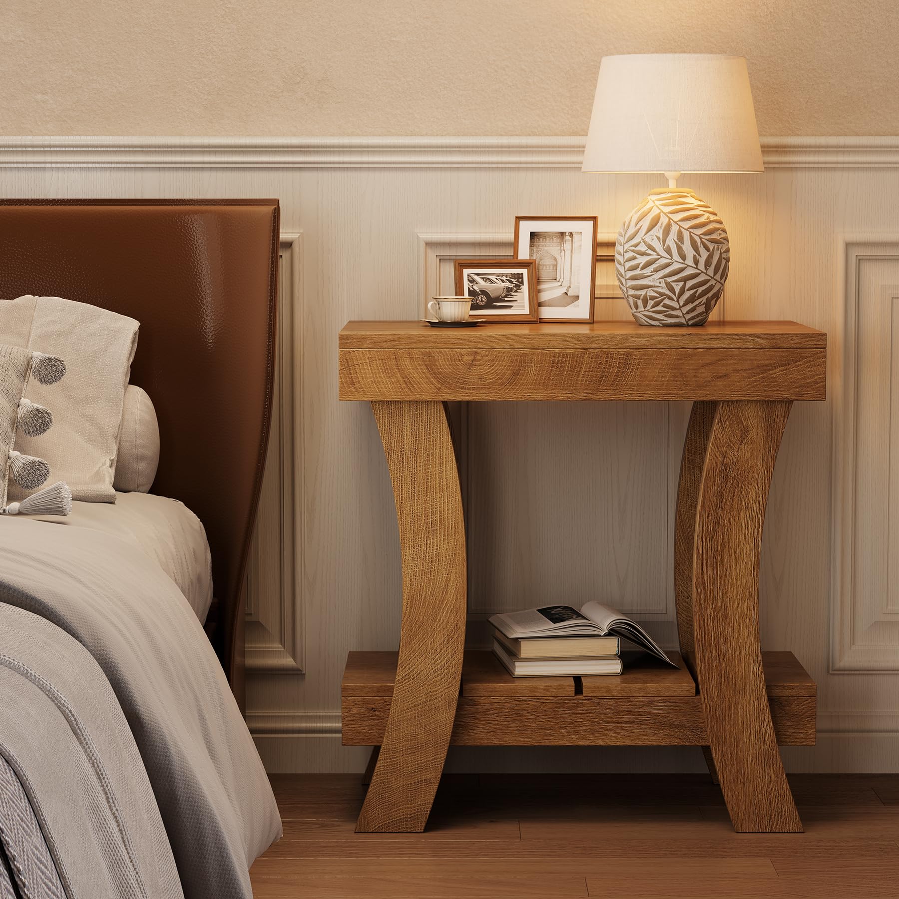 Tribesigns Tavolino Laterale da Divano con Ruote, 60 x 30 x 60 cm Tavolino da Salotto in Legno Stile Rustico, Comodino per Camera da Letto, Ufficio e Piccoli Spazi