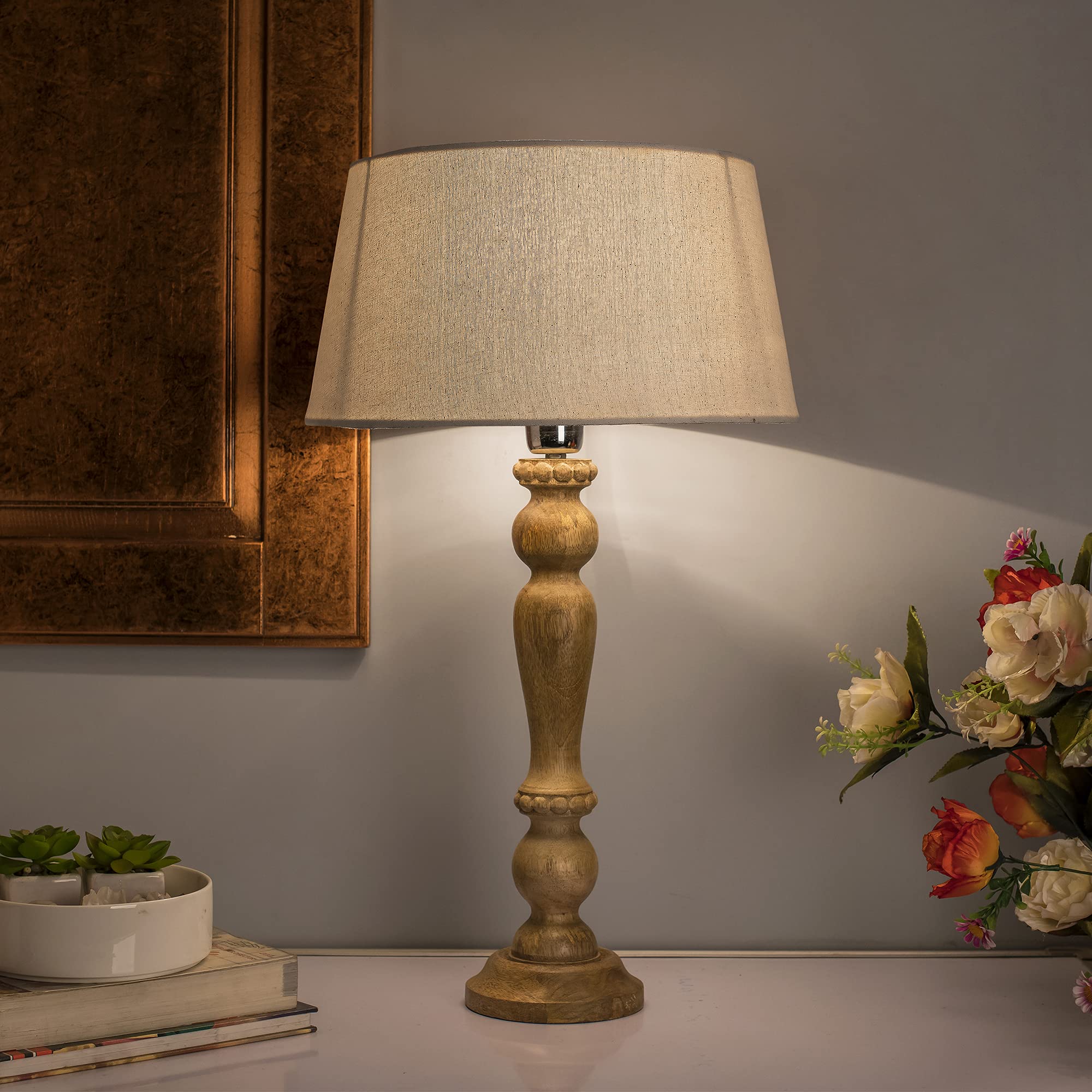 Twilight Table Lamp Drum Cotton for E27, E14 and B-22 Base | Table Lamps Empire Beige Shade Night Lamps for Home Decoration - Beige Shade