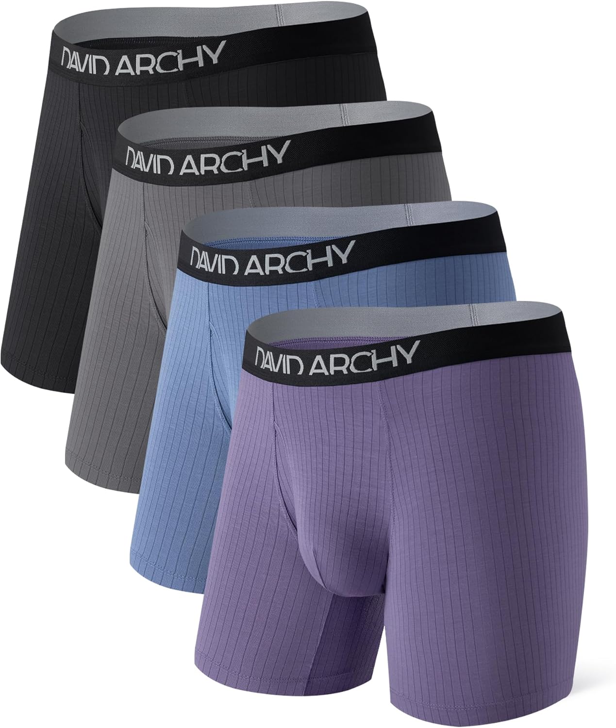 DAVID ARCHY Men's Underwear Breathable Rayon Made from Bamboo Boxer Briefs for Men 4 Pack with Fly