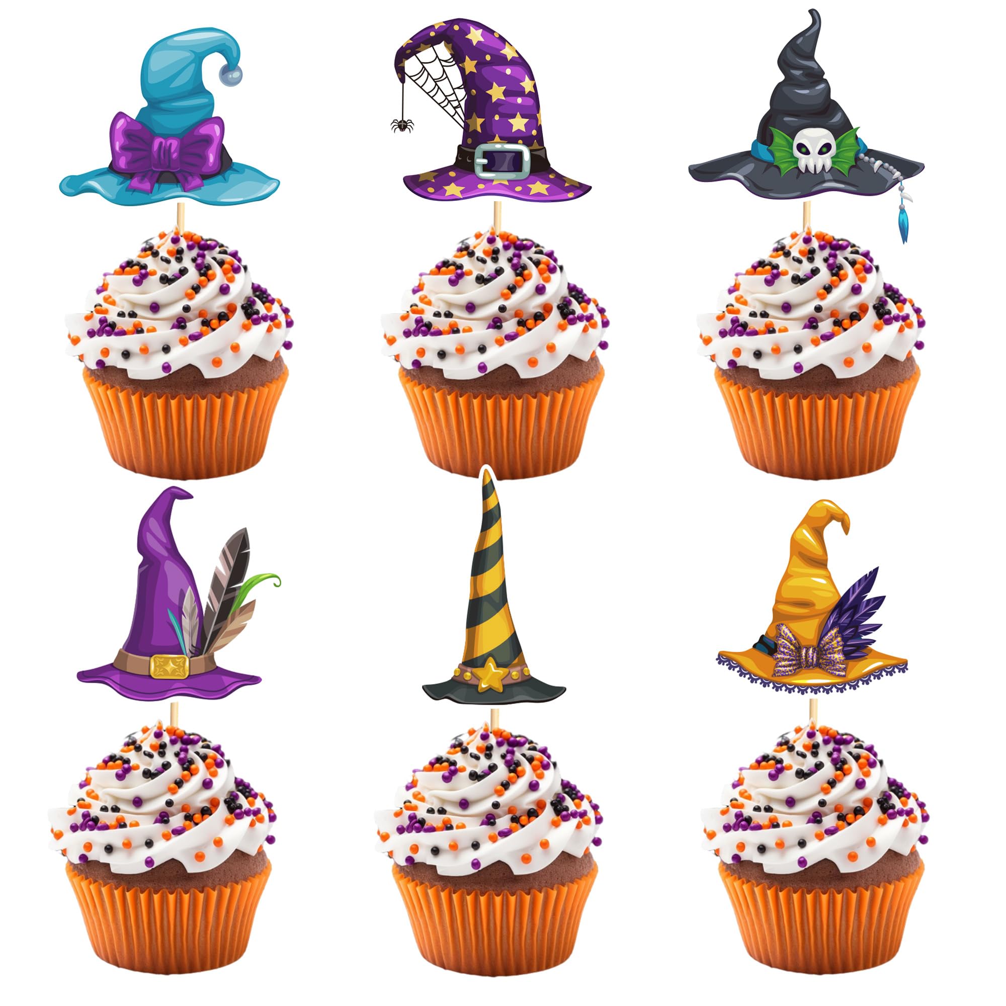 Arthsdite 24Pcs Witch Hat Cupcake Toppers Halloween Party Decorations Halloween Witch Hat Theme Cupcake Decorations for Birthday Party Baby Shower Supplies