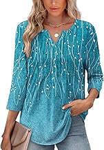 XIEERDUO Womens 3/4 Sleeve Tops 2025 V-Neck Casual Pleated Shirts Blouses Beach Vacation Fall Fashion Clothes Outfits