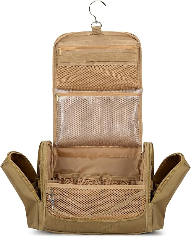 Necessaire masculina Prokva com gancho, compartimentos para itens secos e úmidos, nylon, cáqui