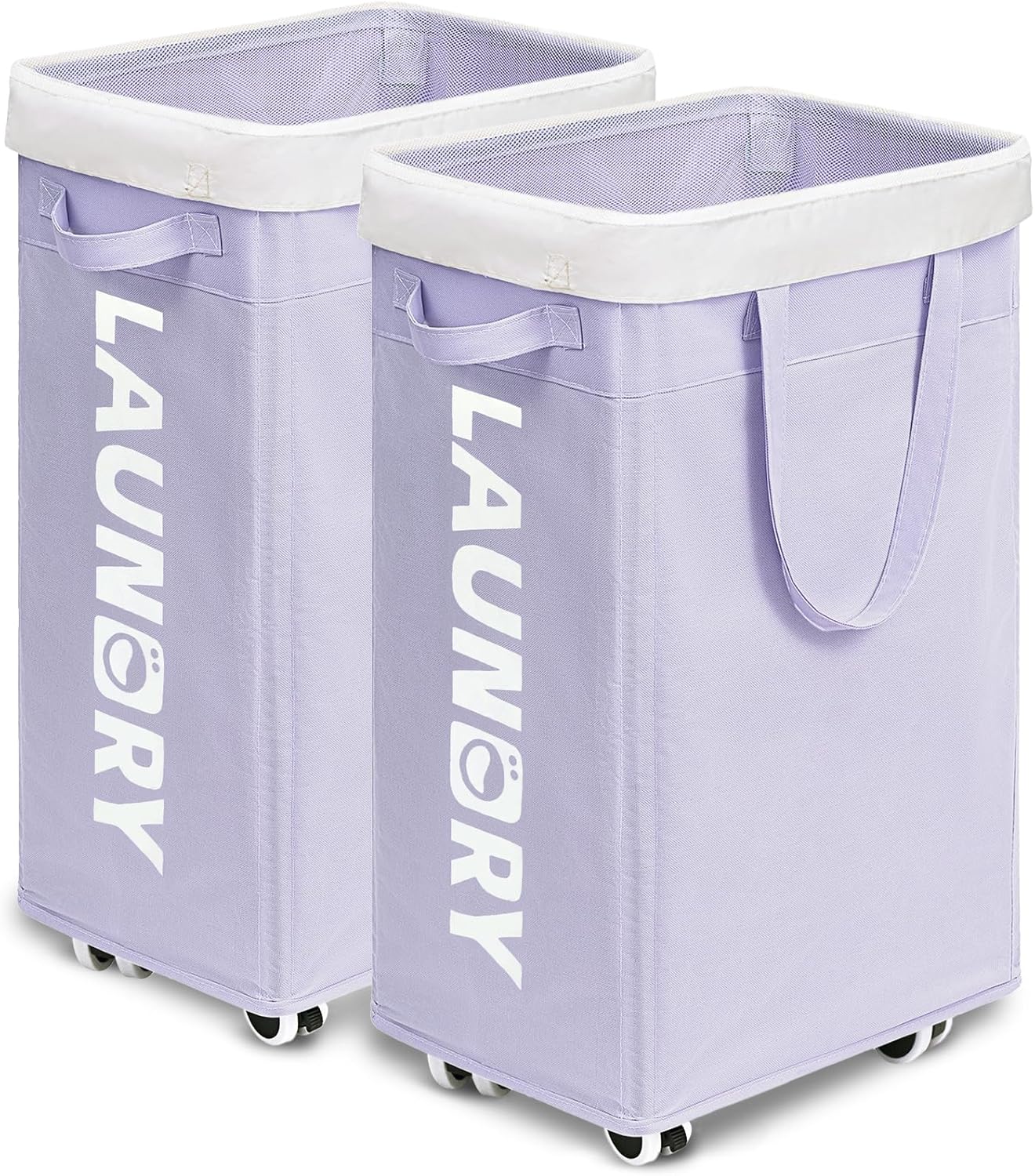 Goodpick Laundry Basket with Wheels 2-Pack, 75L Collapsible Laundry Baskets with Removable Wash Bag, Clothes Laundry Hamper on Wheels, Light Purple - Image 1 of 6
