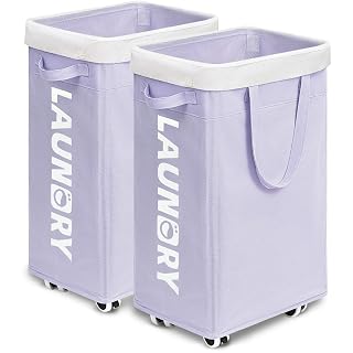 Goodpick Laundry Basket with Wheels 2-Pack, 75L Collapsible Laundry Baskets with Removable Wash Bag, Clothes Laundry Hamper on Wheels, Light Purple - Amazon product rated Grade A