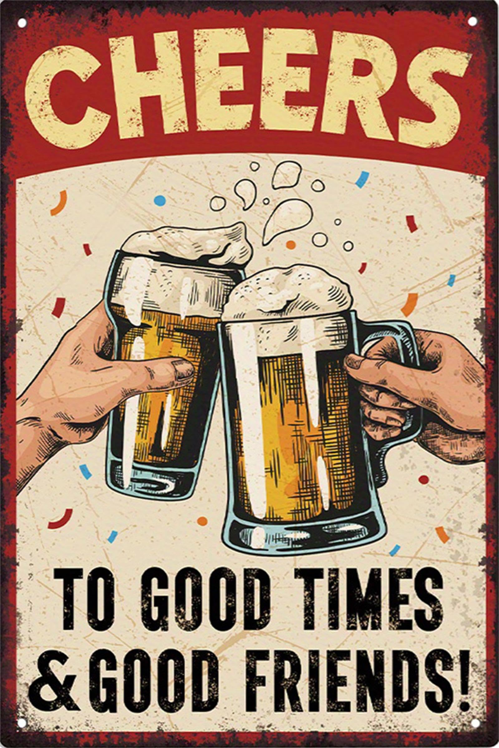 Vintage Bar Tin Sign,Beer Metal Signs,Retro Man Cave Wall Decor,Wall Poster for Club, Garage, Funny Man Beer Drinker Basement, Apartment, Gifts 8×12 Inches (cheers)