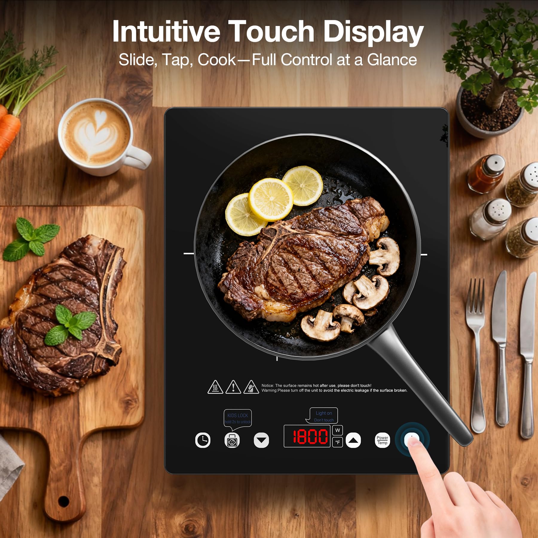 Portable Induction Cooktop 110v,1800W Countertop Single Burner Induction Hot Plate,ANHANE Electric Stove for Cooking,3-Hour Setting,Grey Crystal Glass Surface,Compatible with Magnetic Cookware view 4