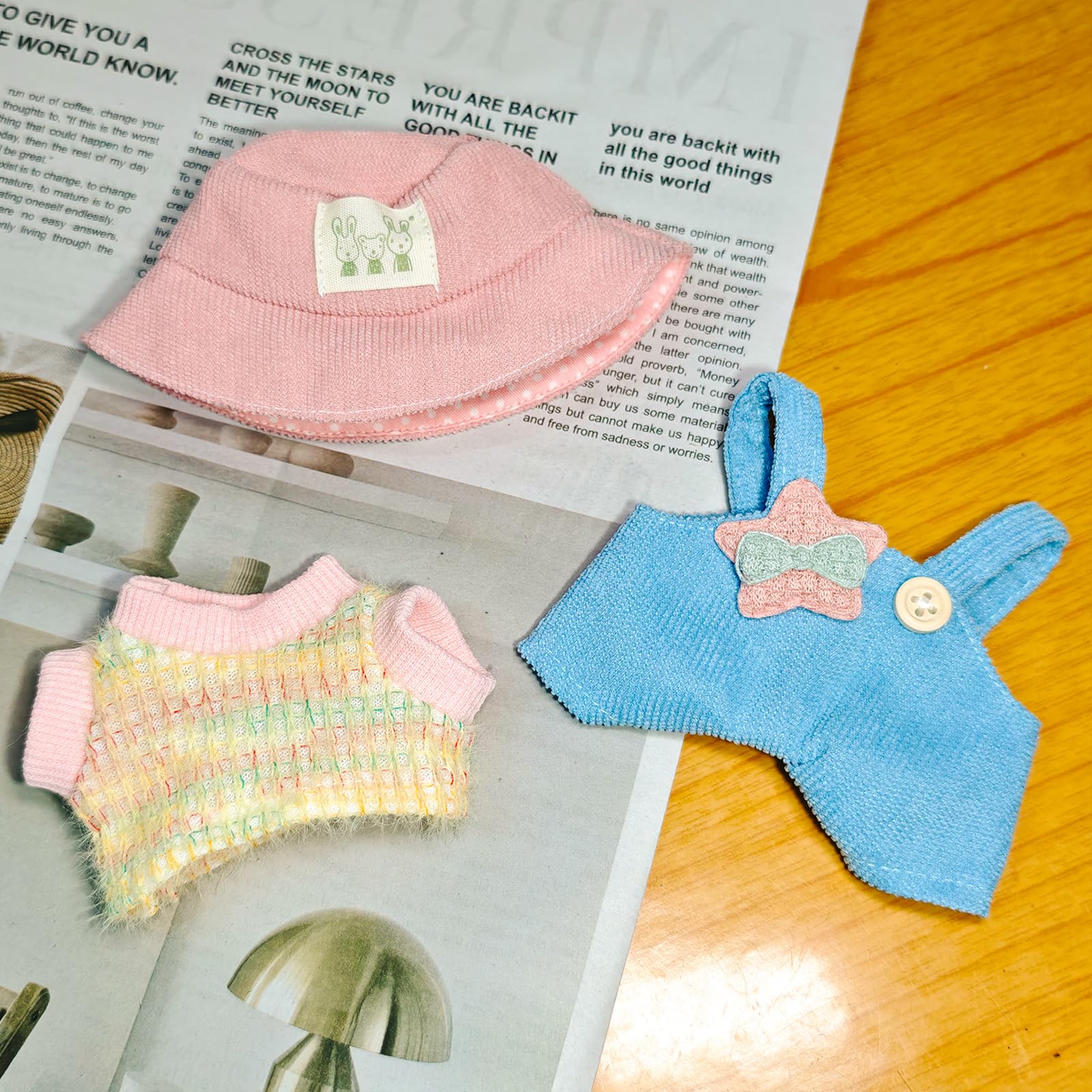 15-17cm Doll Outfit Set, Doll Clothes with Fisherman's Hat, T-Shirt, Backpack Trousers, Premium Fashion for Plush Dolls - Image 4