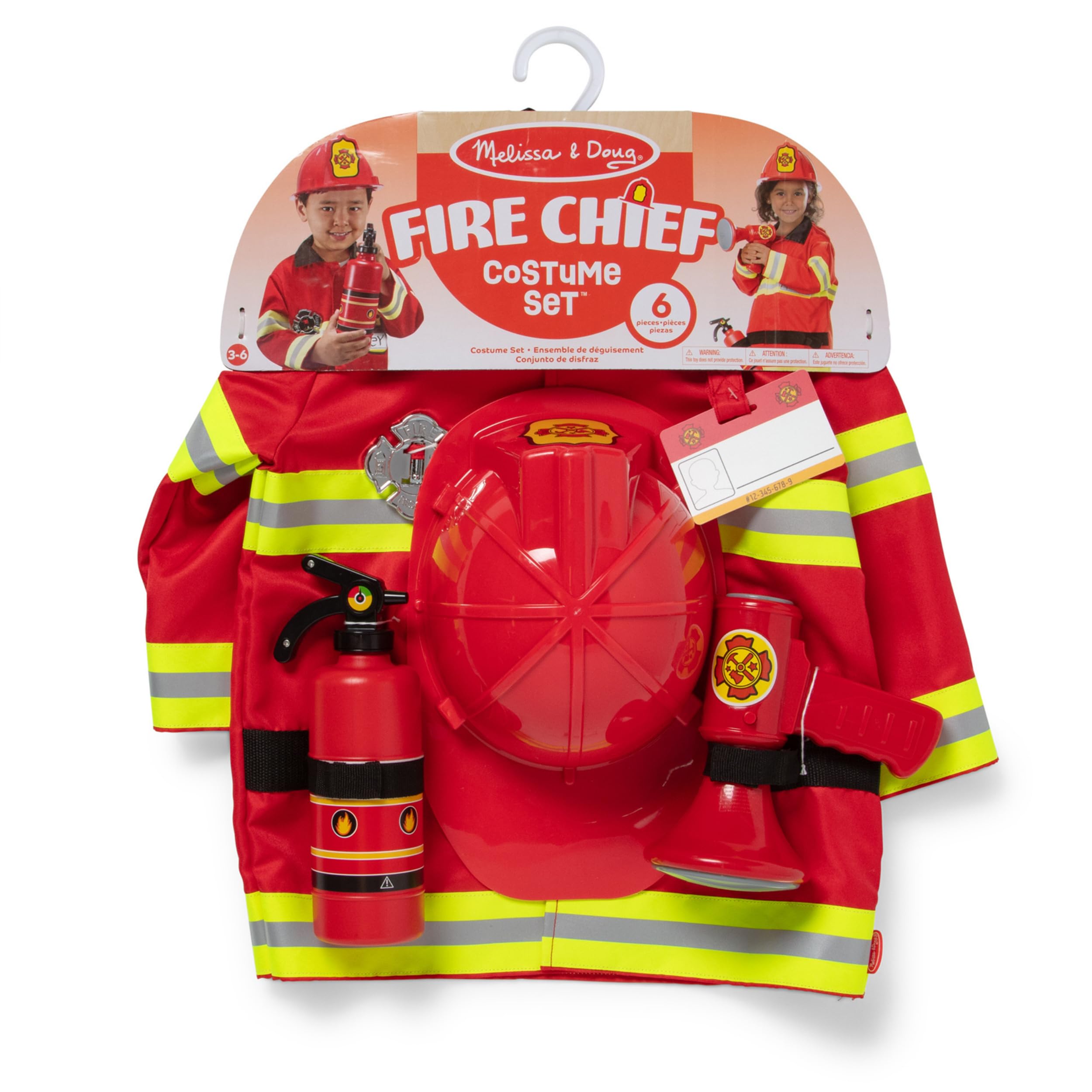 Melissa & Doug Costume da Pompiere - Gioco Vigile del Fuoco, Vestito Carnevale con Casco, Estintore, Ascia e Badge, Costumi di Halloween o Carnevale, Regalo per Bambini e Bambine, 3+ Anni