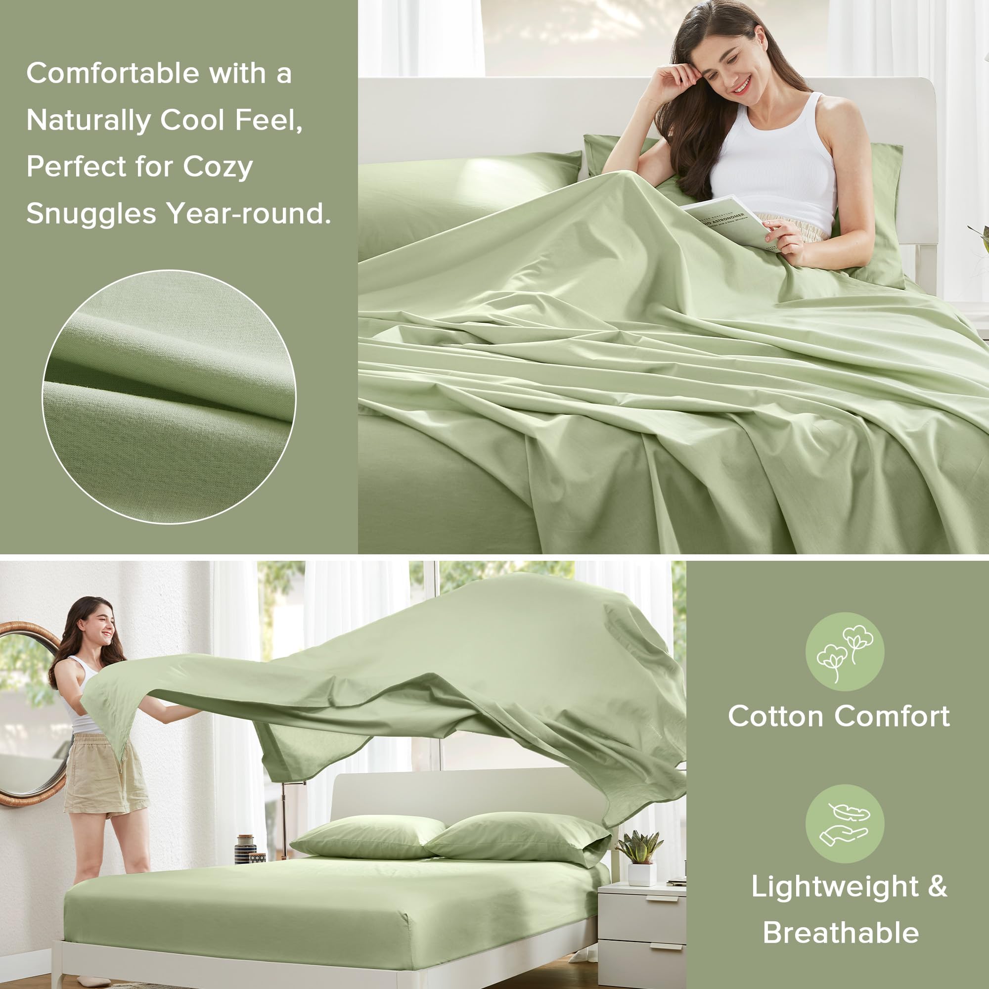 Comfort Spaces 100% Cotton Sheets Queen, Breathable & Soft Cotton Sheets - Image 3