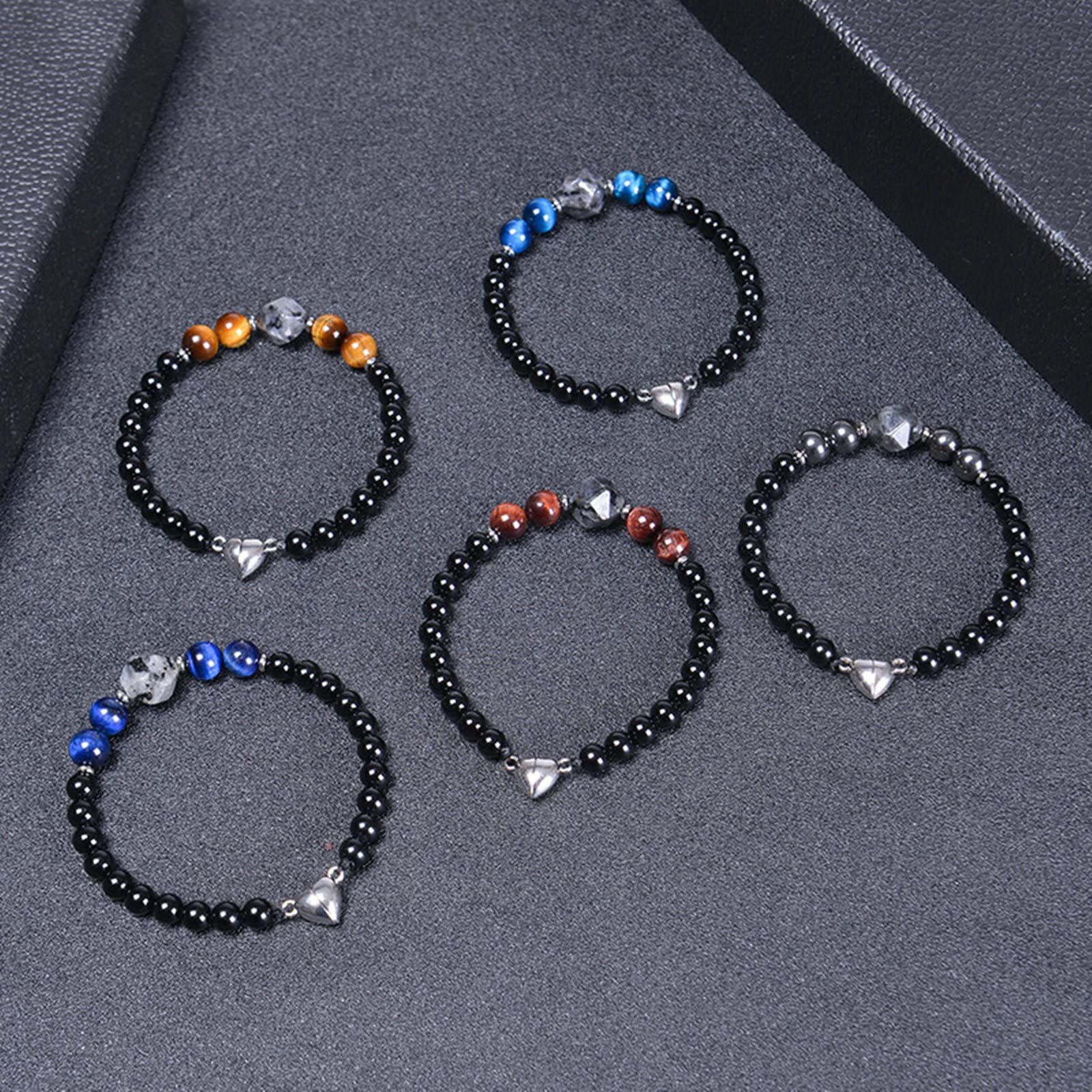 Steinperlenarmband, 6 mm Steinherz-Magnetarmband, Kettenarmbänder für Männer, 21,5 cm
