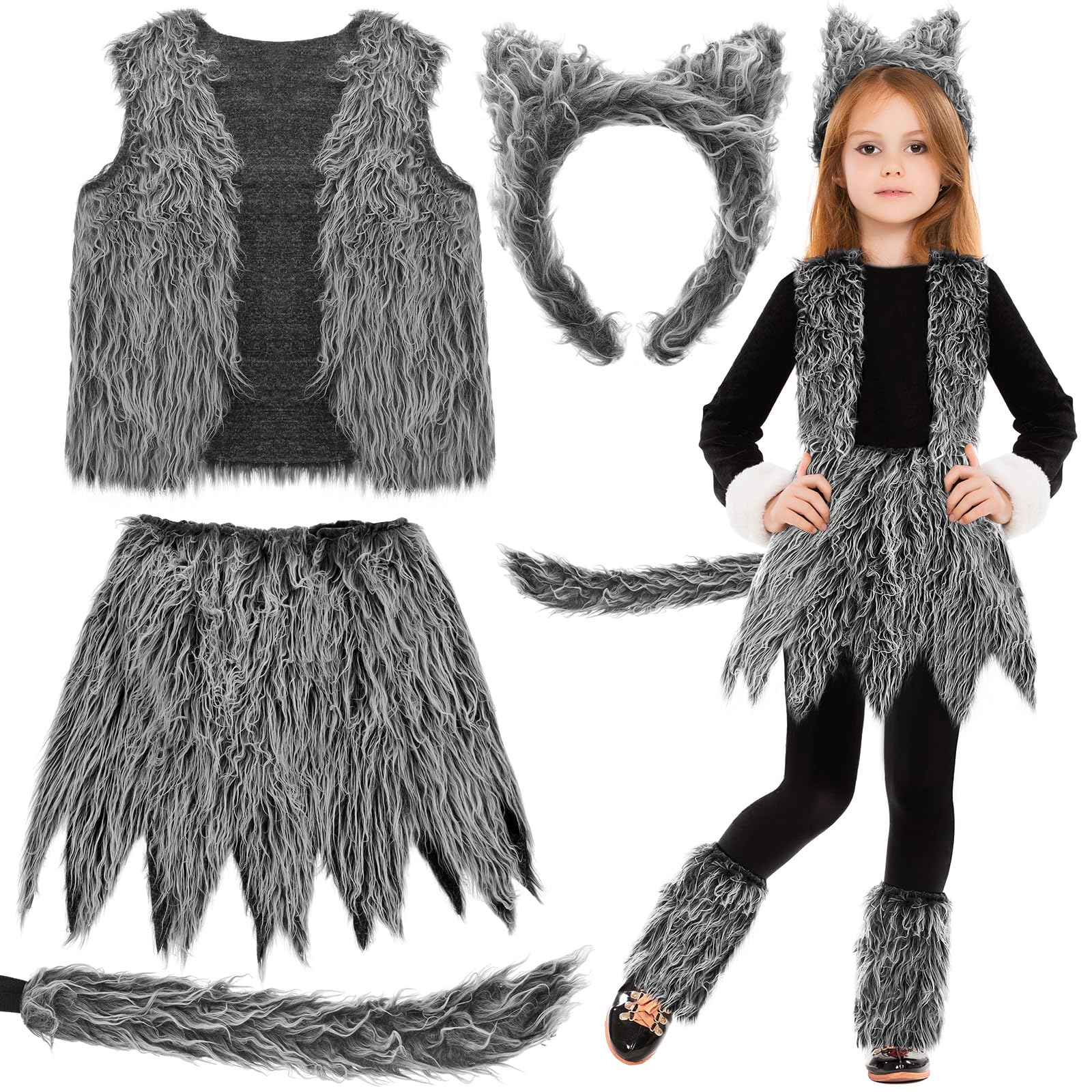 Newcotte7 Pcs Halloween Werewolf Accessories Wolf Costume Wolf Ear and Tail Costume for Cosplay Party Costumes Supplies