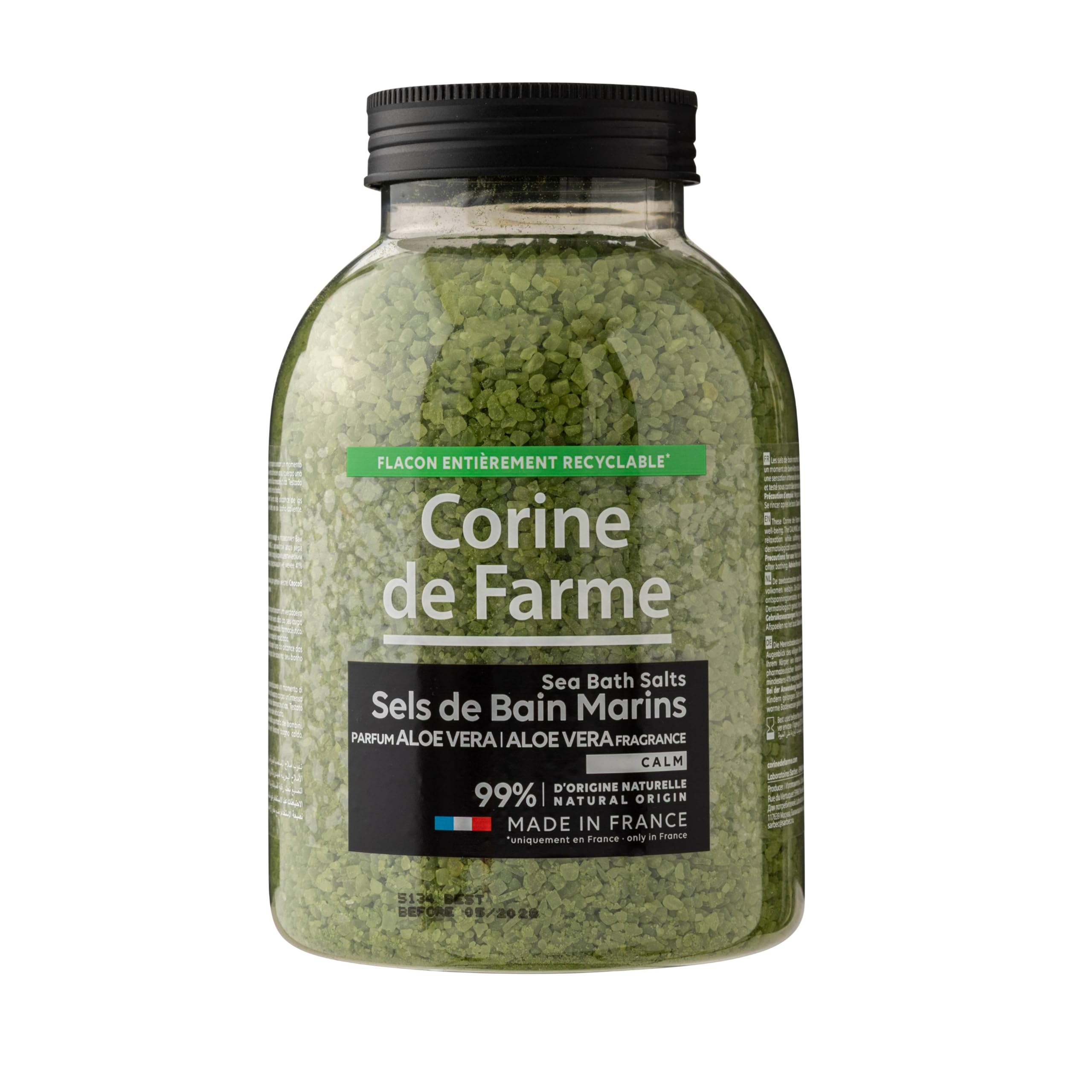 Corine de Farme - Sels de Bain Marins Calm Aloe Vera - Relaxation et Bien-être - Hydratation et Apaisement Naturel - 100% Ingrédients d'Origine Naturelle - 1,4Kg