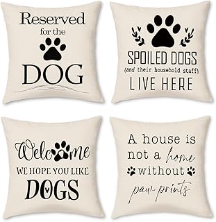 BREASOME Fundas Cojines 45x45 cm, Juego de 4 Fundas de Cojin Perros y Frases Divertidas Fundas de Almohada Decorativas Cua...