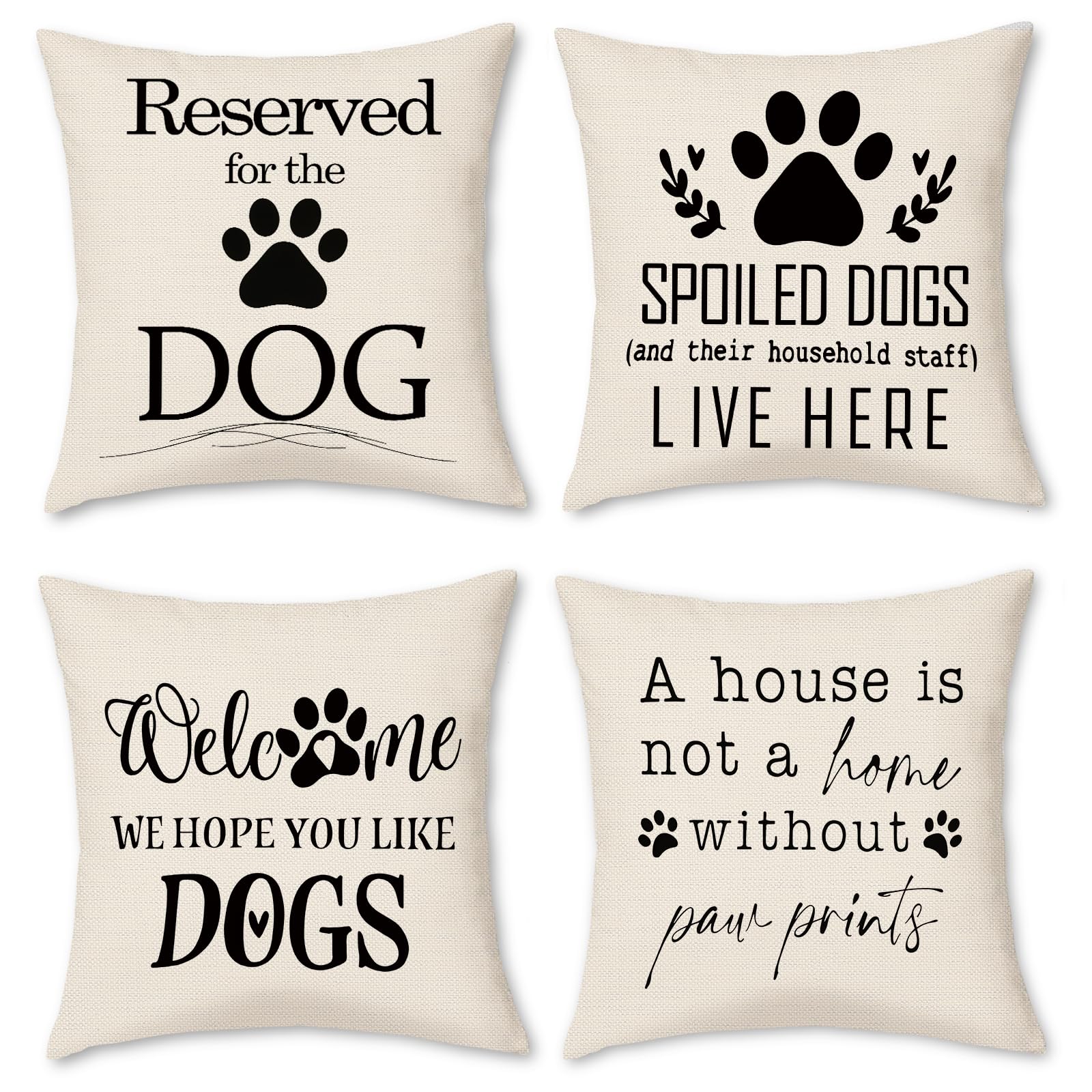 BREASOME Cushion Covers 45 x 45 cm Set of 4 Dog Design Animal Print Cushion Covers Linen Decorative Square Throw Pillow Cases for Sofa Couch Bedroom Living Room