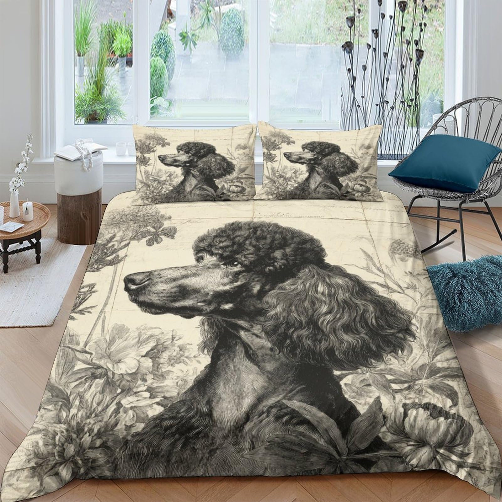 Ctjqhvkz Style-10 3D Printed Black Poodle Art Fitted Sheet Microfiber Bed Cover For Bedroom Guest Room Anti-Slip Machine Washable Decor Single（135X200cm）