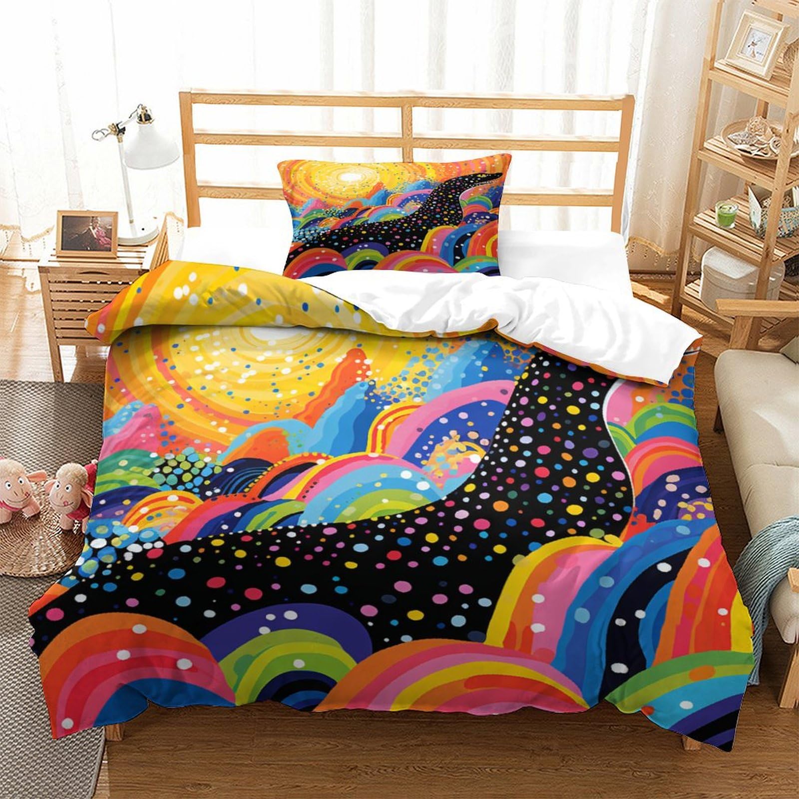 P1S9U7W5Y Vivid Rainbow Stars 3D Printed Duvet Cover Set 3pcs Microfiber Colorful Bedding Set Single