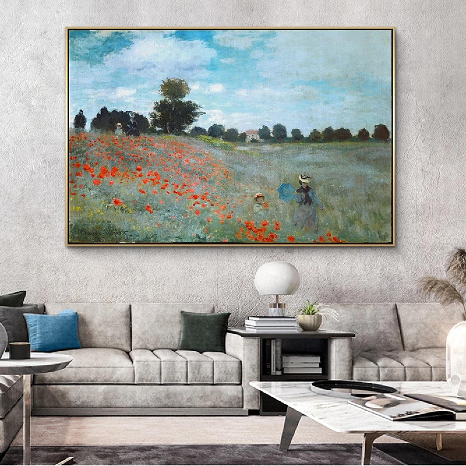 Claude Monet Arte famoso Pintura en lienzo El campo Carteles e impresiones Imagen de arte de pared para sala de estar Decoración para el hogar 50x70cm (20x28inch) Marco de color de madera
