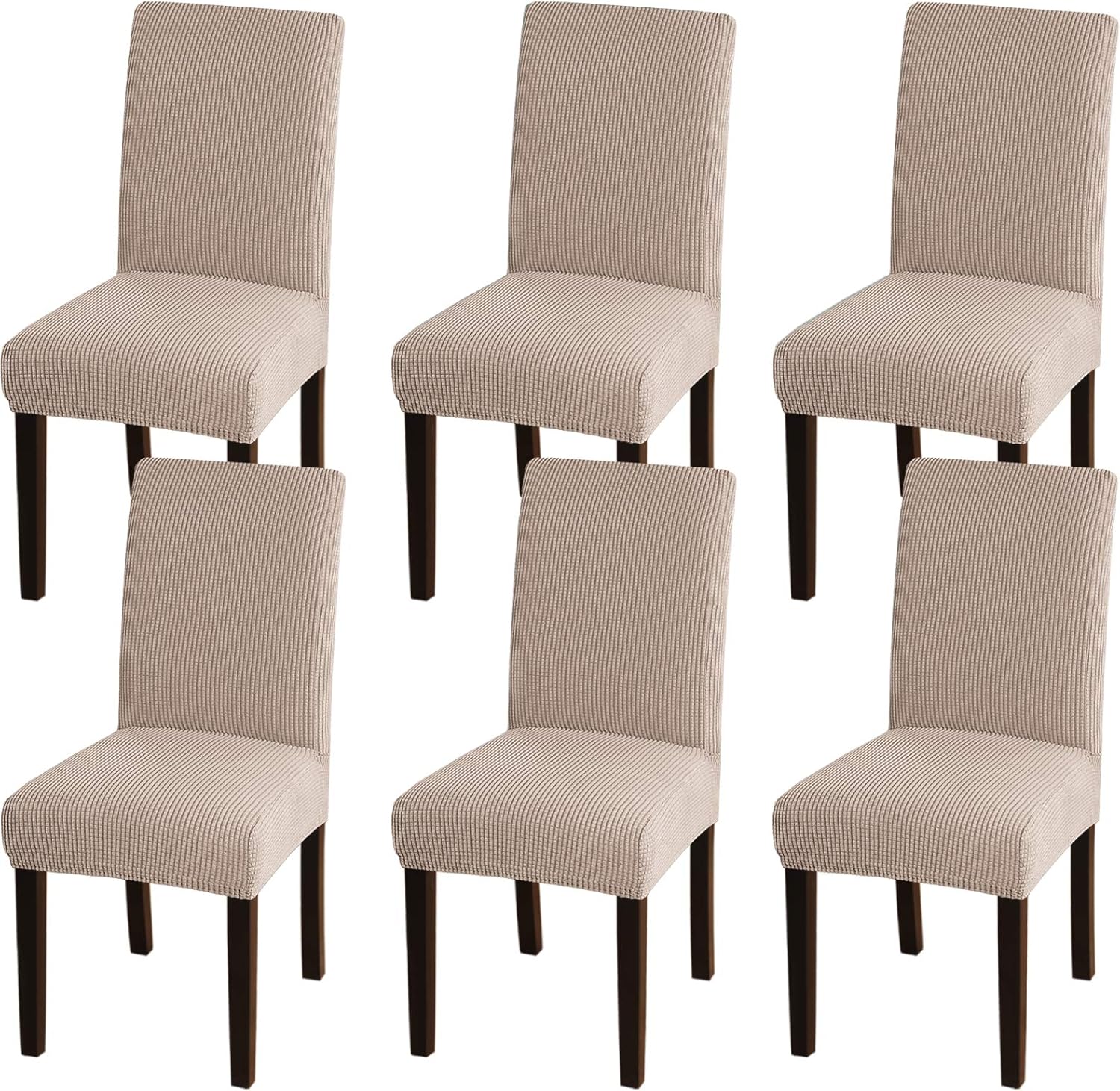 Turquoize Dining Room Chair Covers Set of 6 Khaki Spandex Removable Kitchen Chair Covers Stretch Jacquard Parson Chair Slipcover Chair Seat Covers for Dining Room, Hotel, Ceremony (6, Khaki)