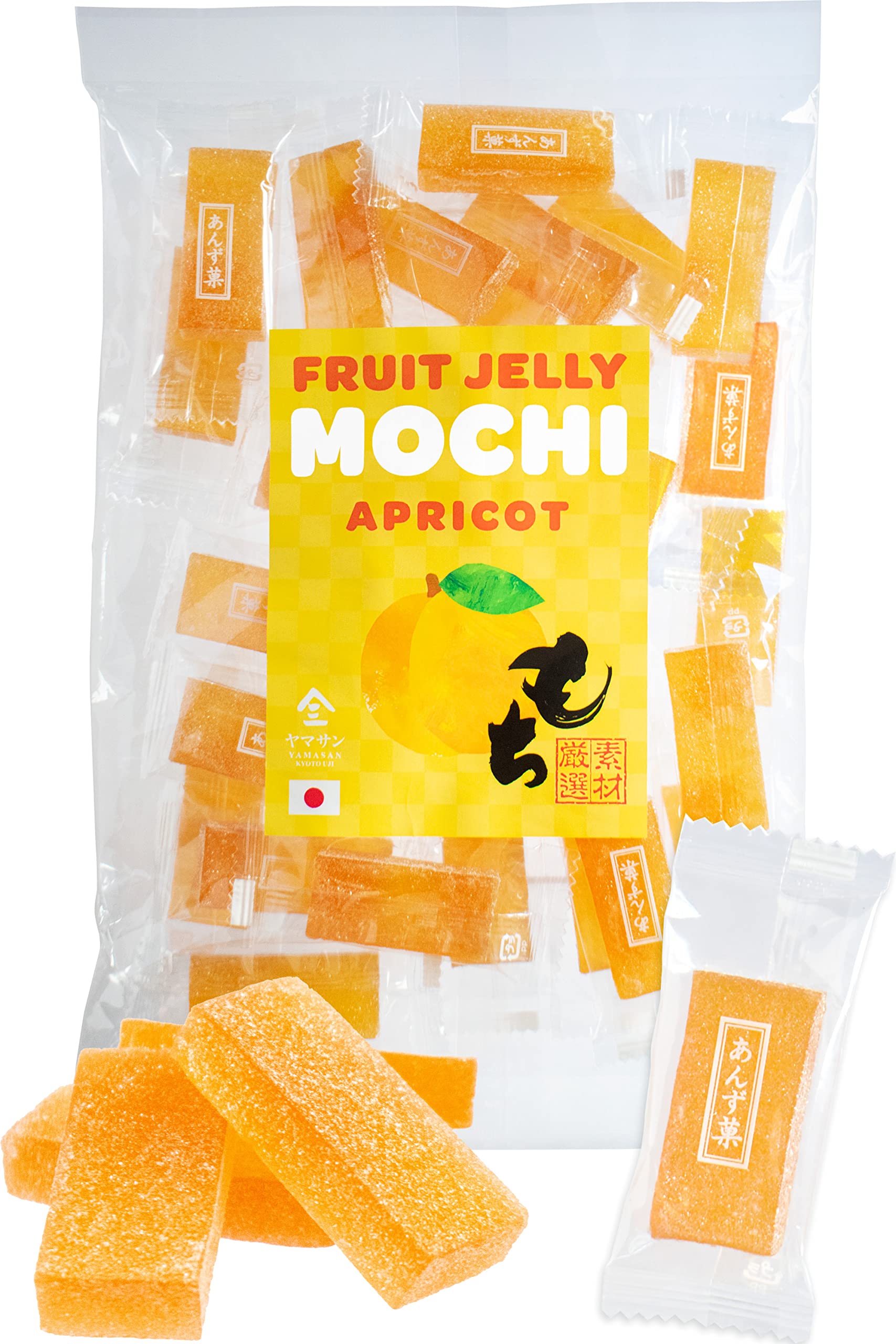 Jelly Fruit Mochi, Japanese Traditional Candy, individually wrapped, Artisanal Handworks, 100% Japanese Apricot, 300g?YAMASAN?