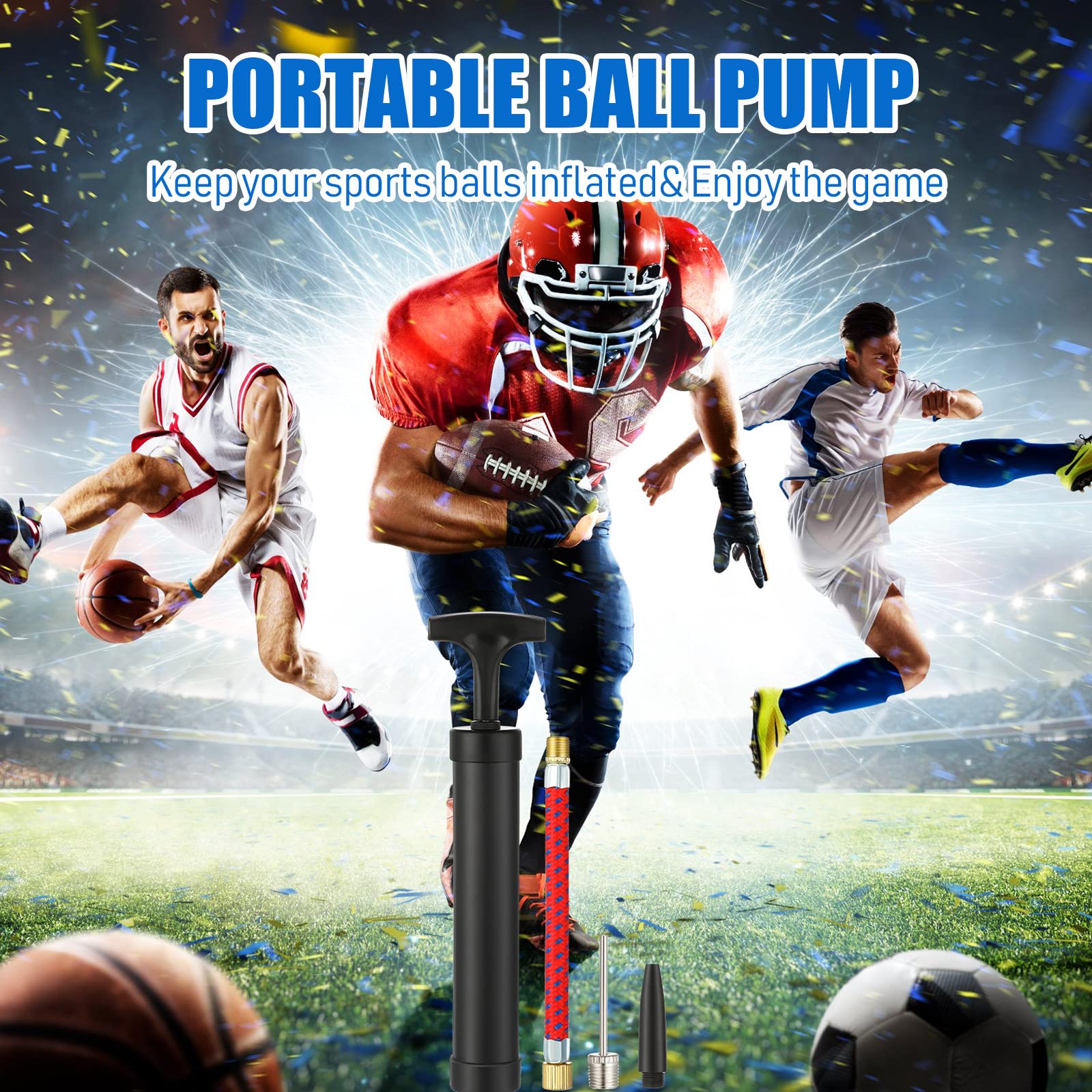 Zhehao Kit pompa per palloni portatile, pompa ad aria manuale per gonfiare palloni sportivi, con tubo di prolunga per ago, pompa da calcio, pallacanestro, pallavolo, palloncini d'acqua, scatole per