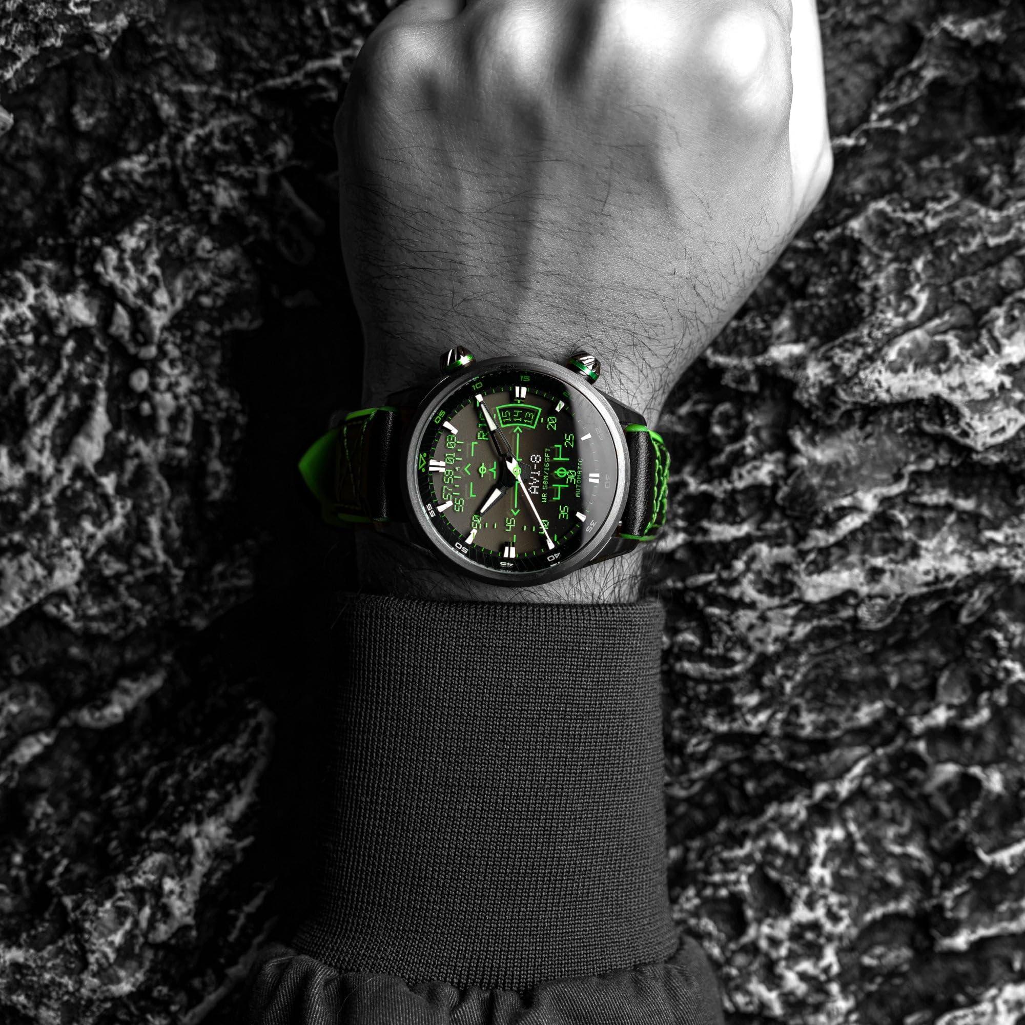 AVI-8 Hawker Harrier HUD Automatikuhr für Herren, 44 mm, mit Gummi-/Lederband, AV-4117