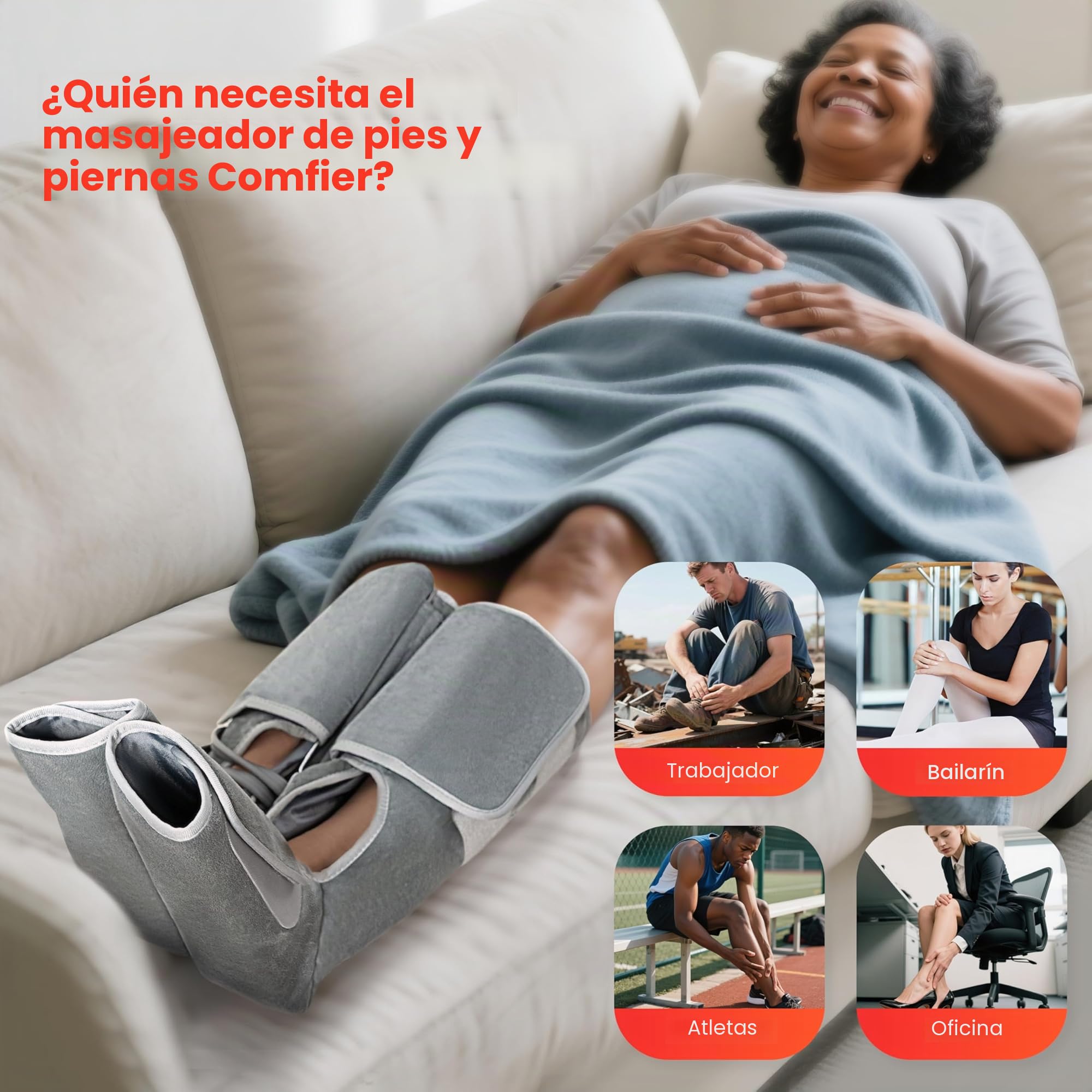 COMFIER Masajeador de Piernas con Función de Compresión y Calor, Masajeador de Pies y Pantorrillas con 3 Niveles de Intensidad y Botas de Masaje Ajustables, Regalo Mujer Hombre